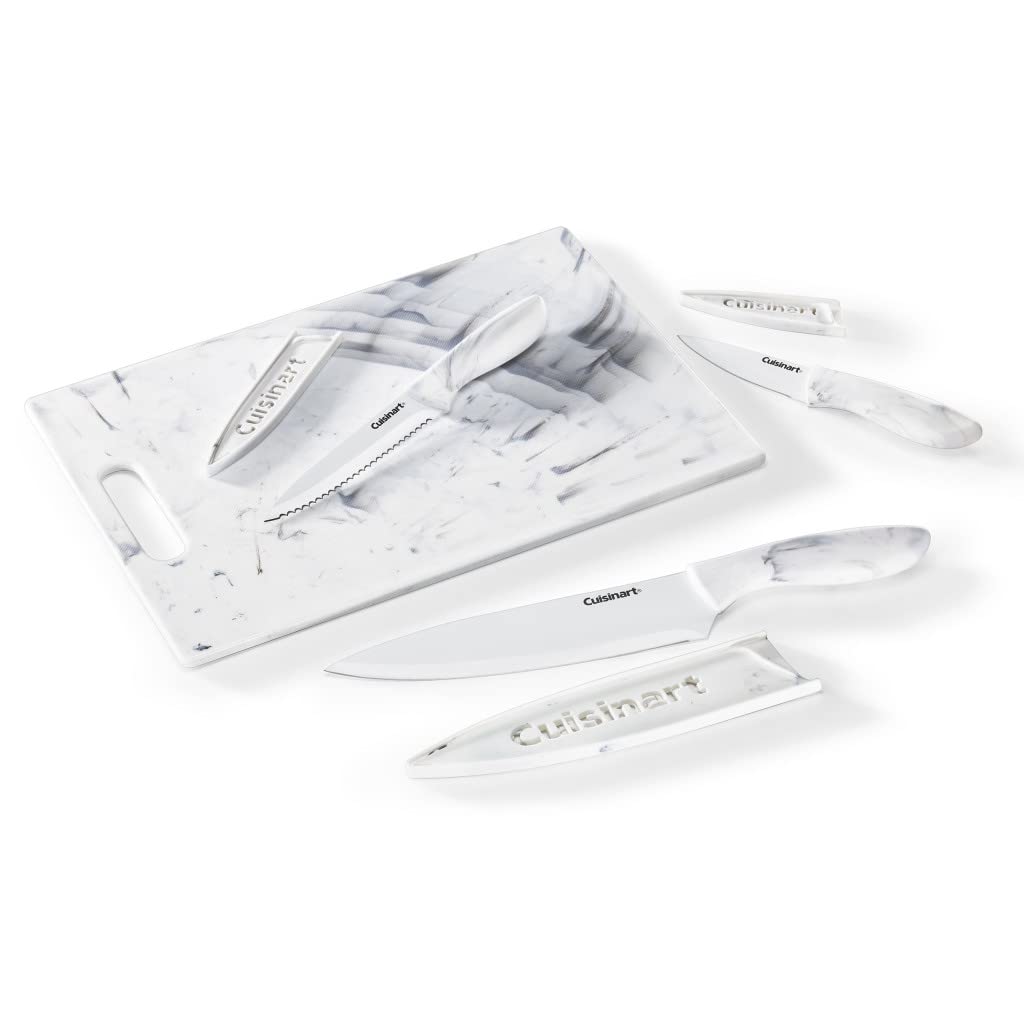 cuisinart-advantage-7-piece-faux-marble-cutting-board-knife-set-white-black image 1