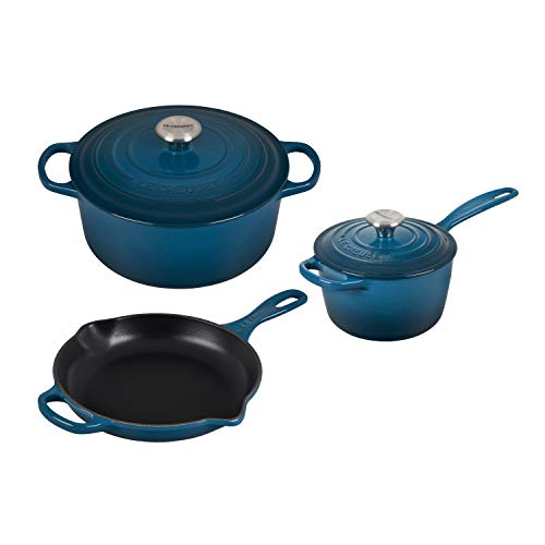 le-creuset-signature-5-piece-enameled-cast-iron-cookware-set-deep-teal image 4
