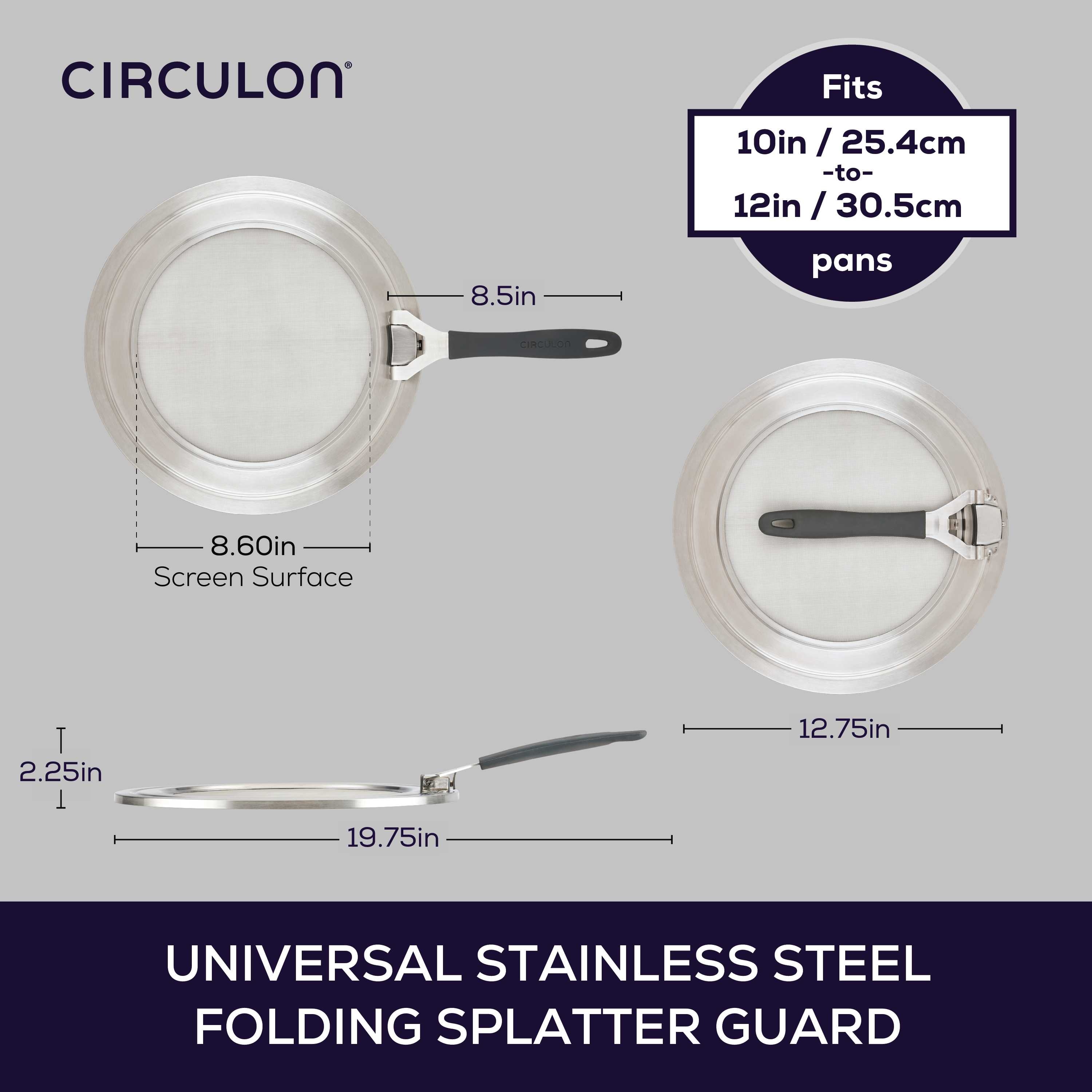 circulon-universal-stainless-steel-splatter-guard-fits-8-12-inch-pans-dishwasher image 3