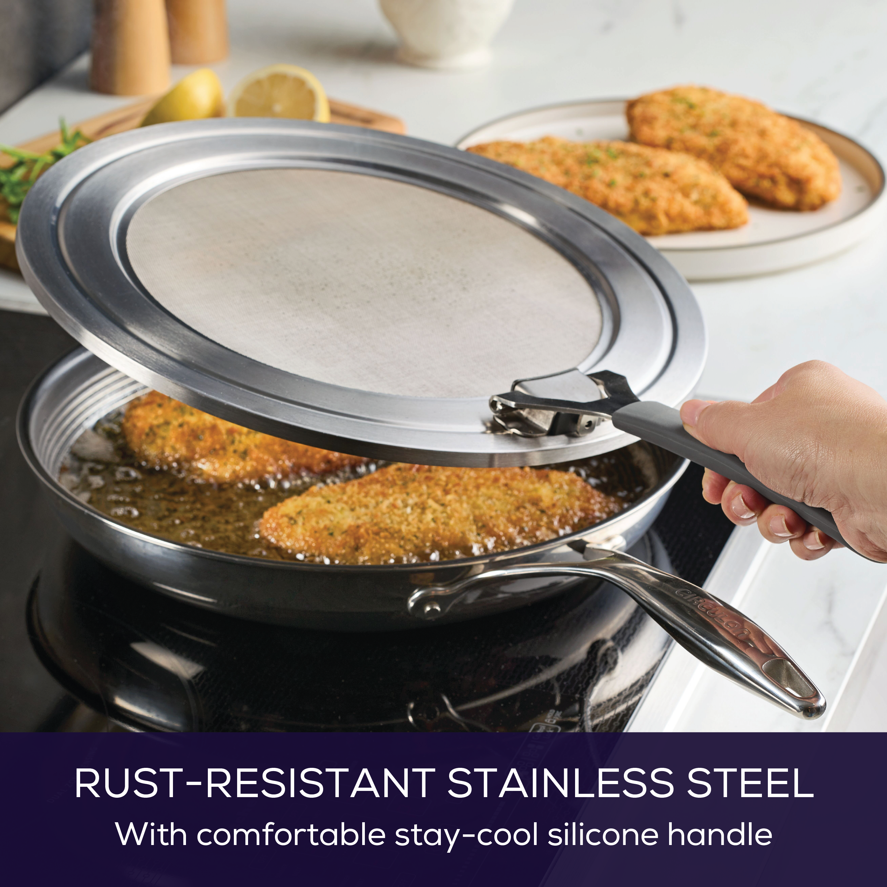 circulon-universal-stainless-steel-splatter-guard-fits-8-12-inch-pans-dishwasher image 6