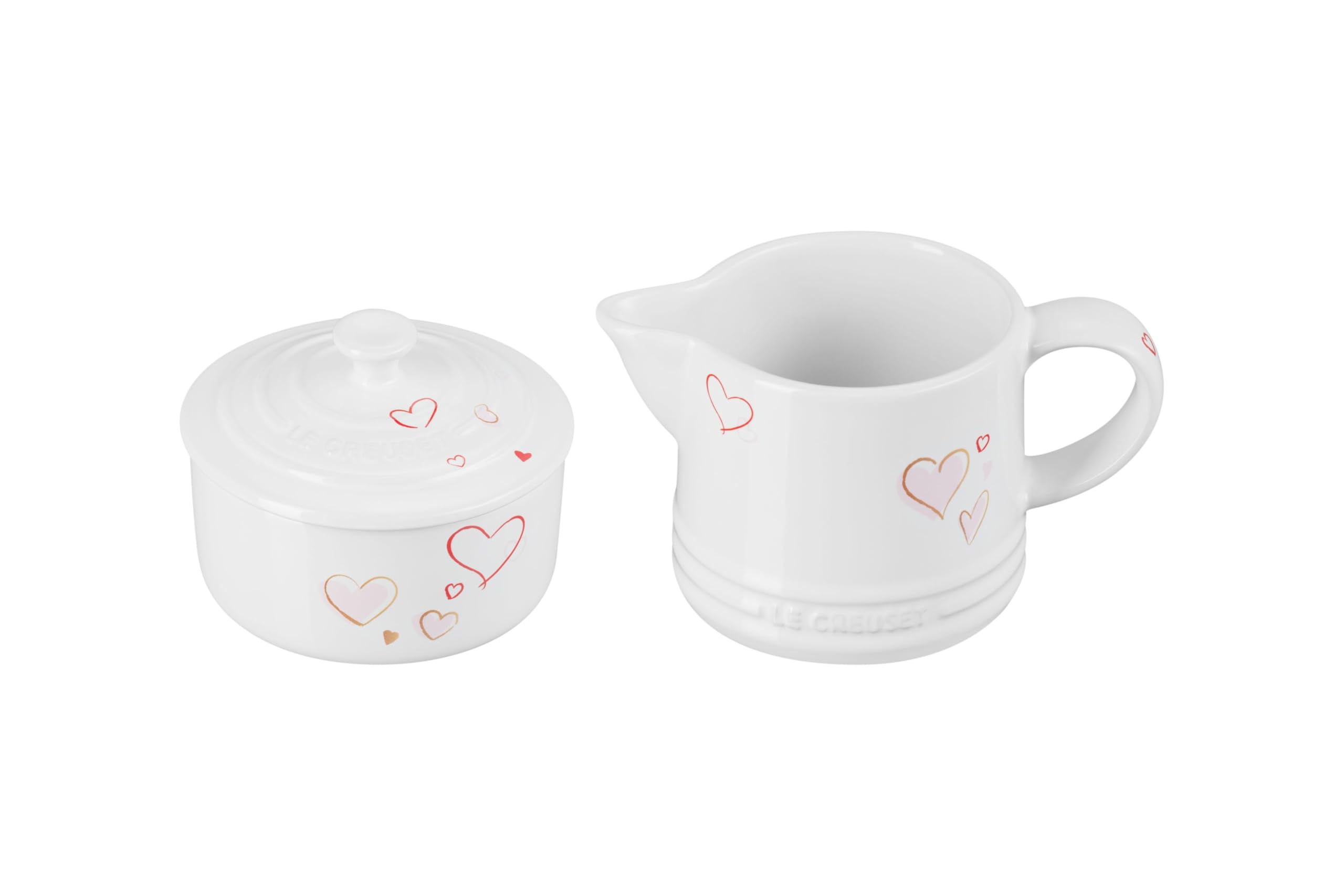 le-creuset-mon-coeur-collection-stoneware-cream-and-sugar-set-white-with-hearts image 1
