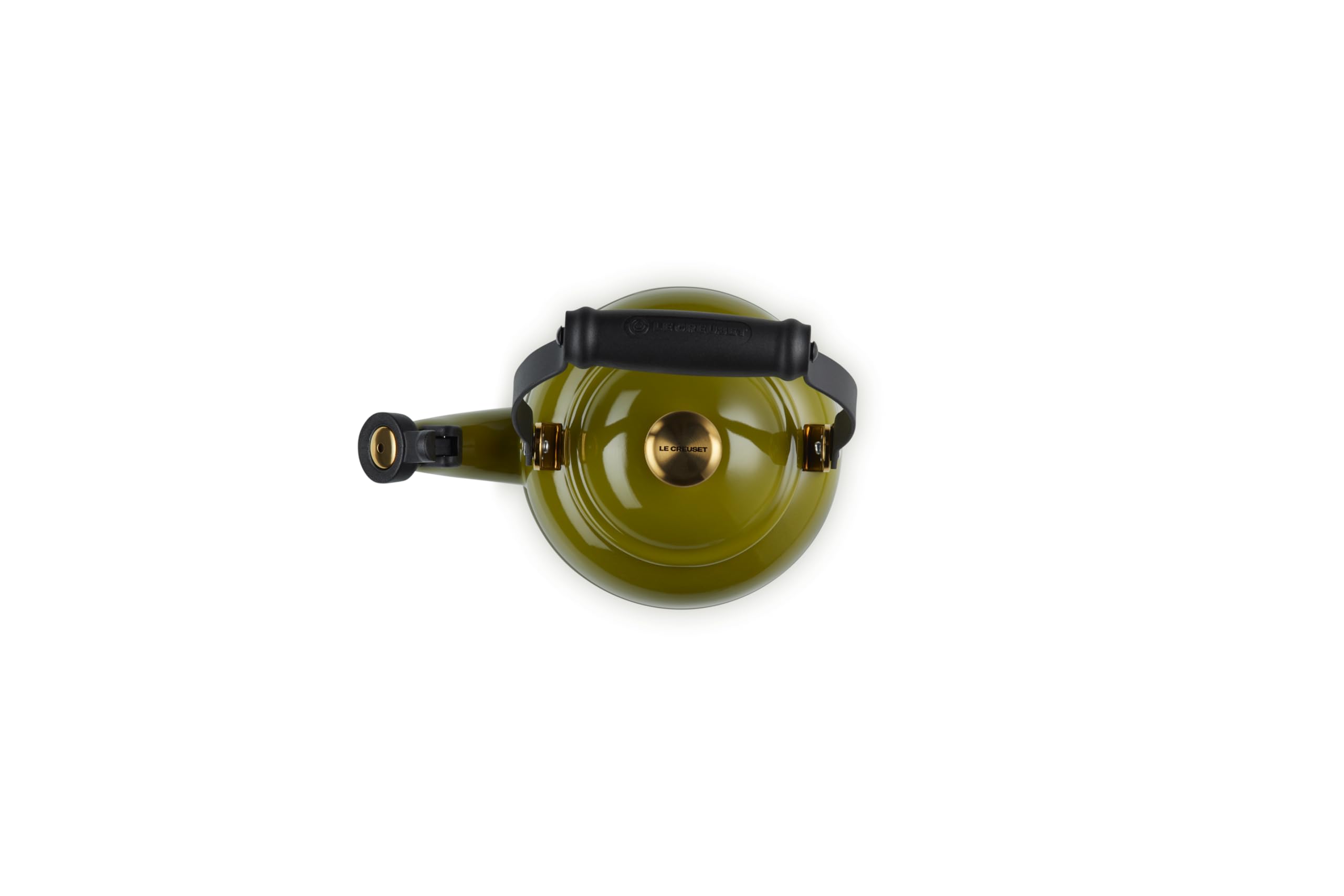le-creuset-enamel-on-steel-demi-tea-kettle-with-metal-finishes-1-25-qt-olive image 2