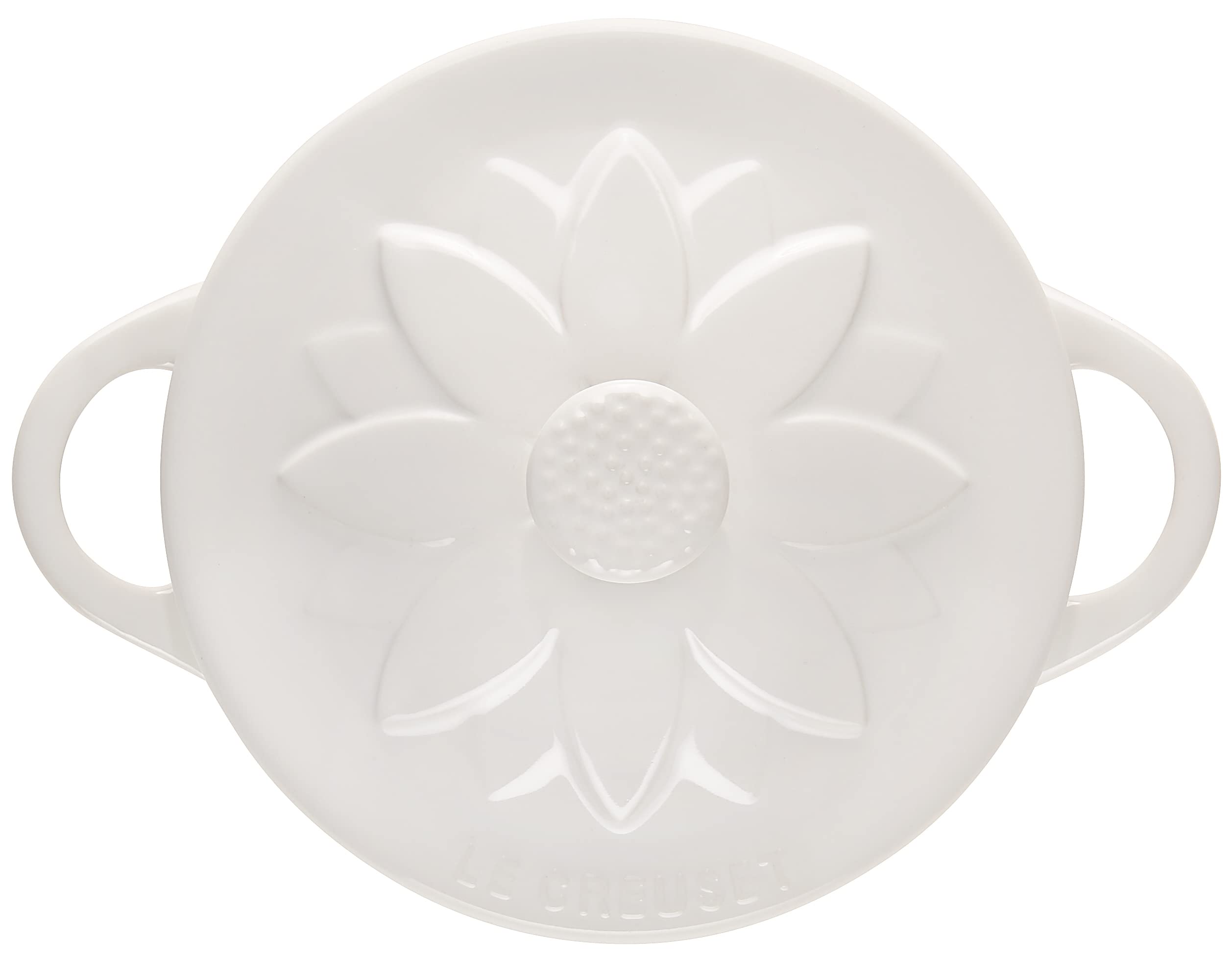 le-creuset-stoneware-mini-round-cocotte-with-flower-lid-8-oz-white image 2