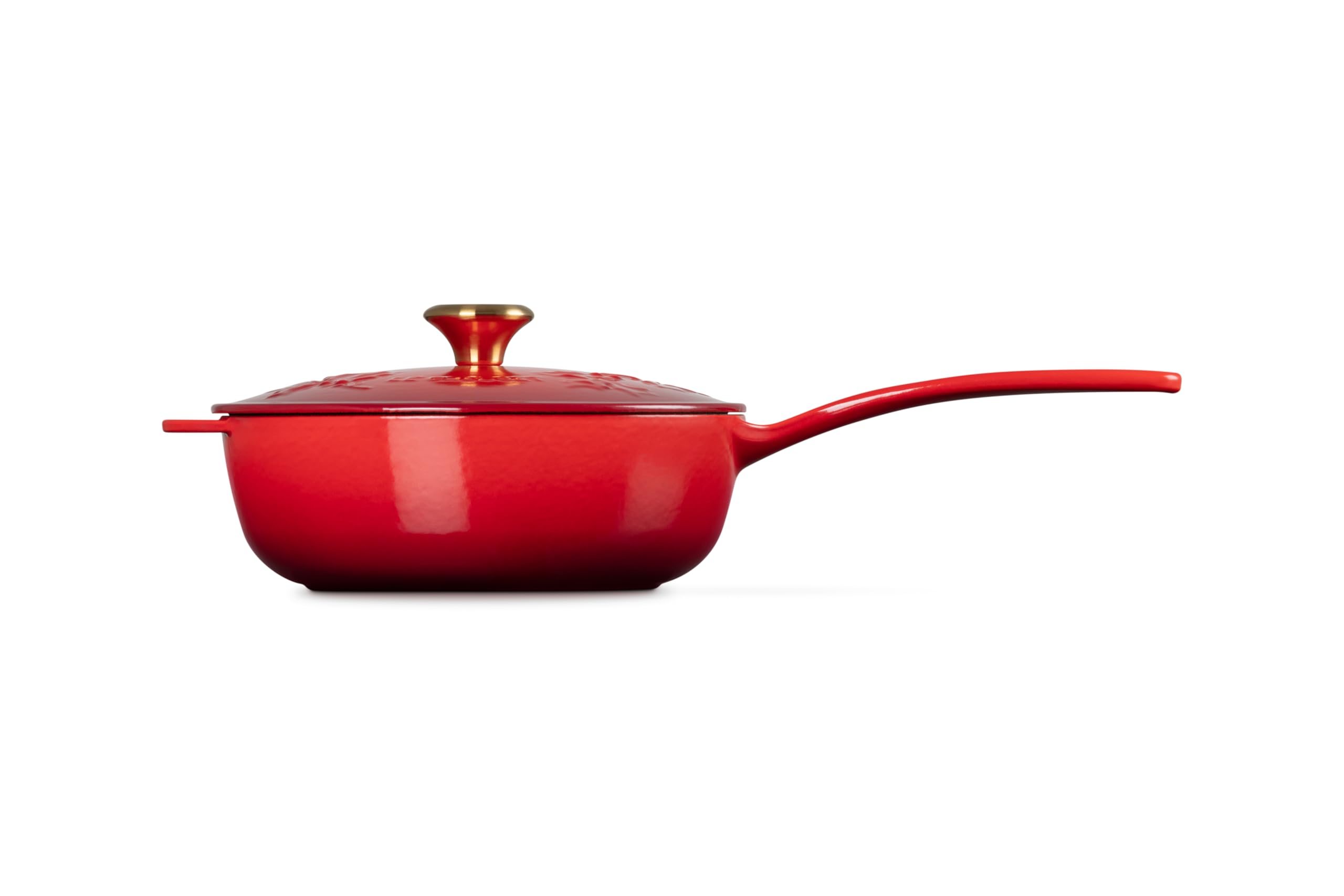 le-creuset-holly-collection-enameled-cast-iron-saucier-2-25-qt-cerise-with-gold- image 4