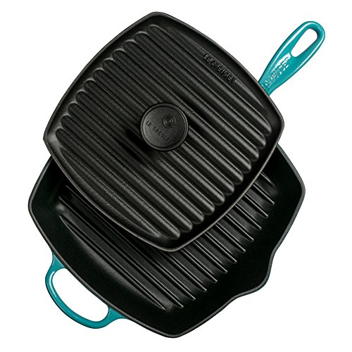 le-creuset-cast-iron-panini-press-and-signature-square-skillet-grill-set-10-25-i image 2