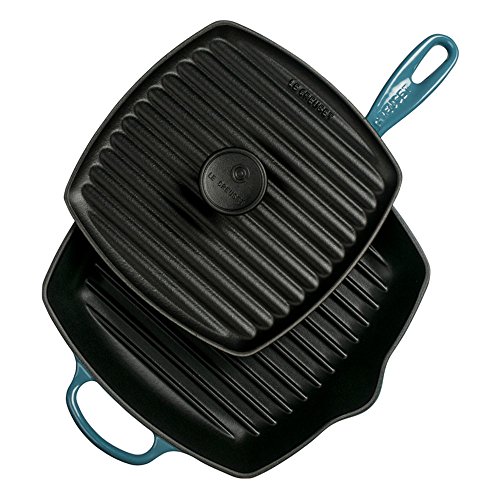 le-creuset-cast-iron-panini-press-square-skillet-grill-set-10-25-oyster image 4