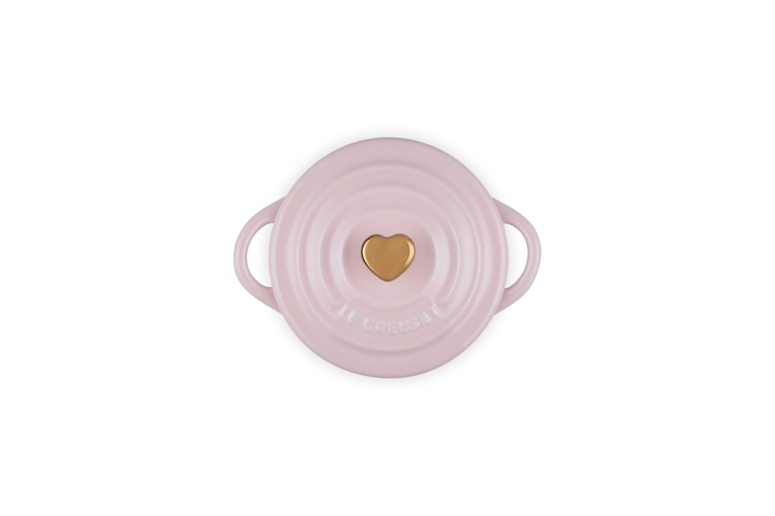 le-creuset-stoneware-mini-round-cocotte-8-oz-chiffon-pink-with-gold-heart-knob image 2