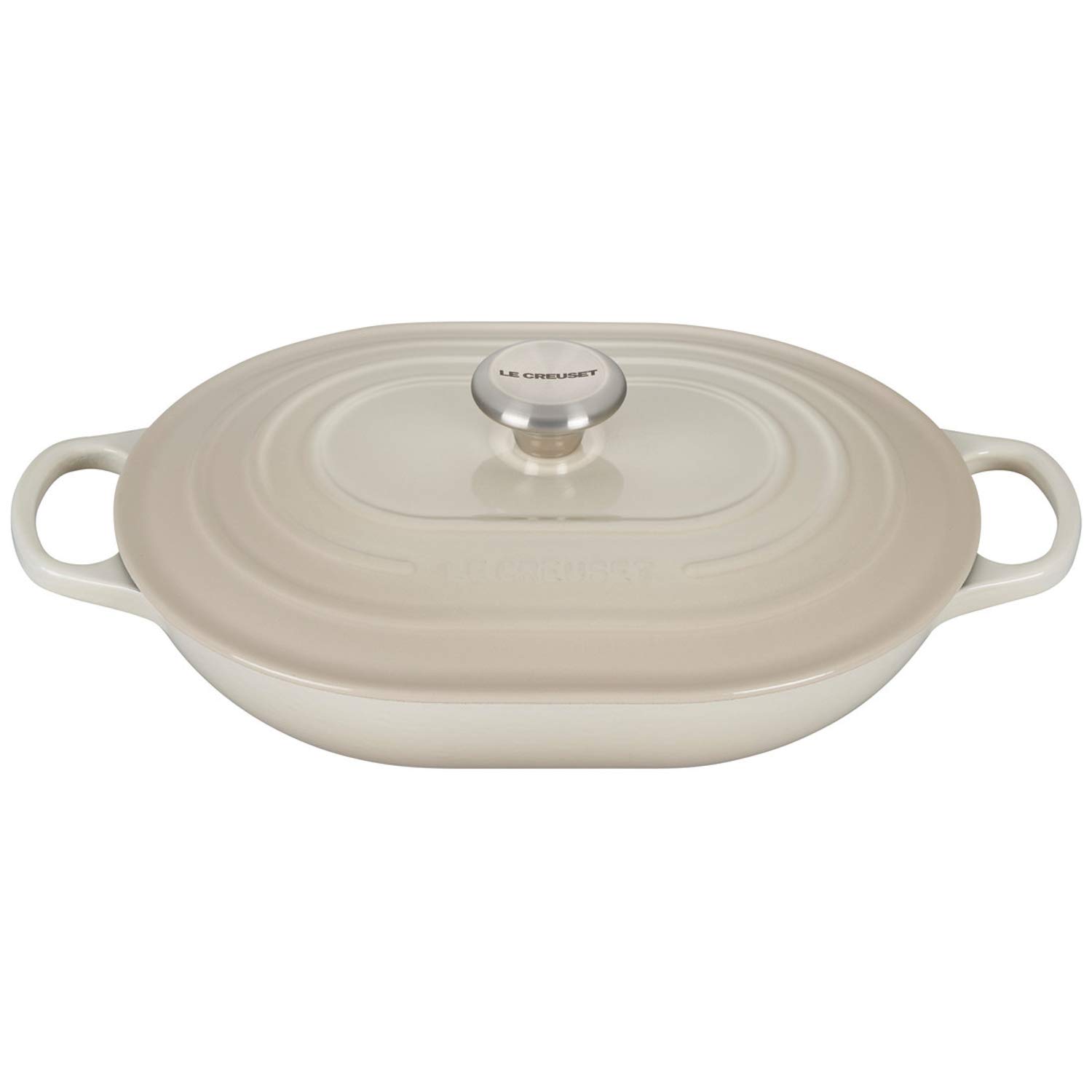 le-creuset-enameled-cast-iron-signature-oval-casserole-with-lid-3-75-qt-meringue image 1