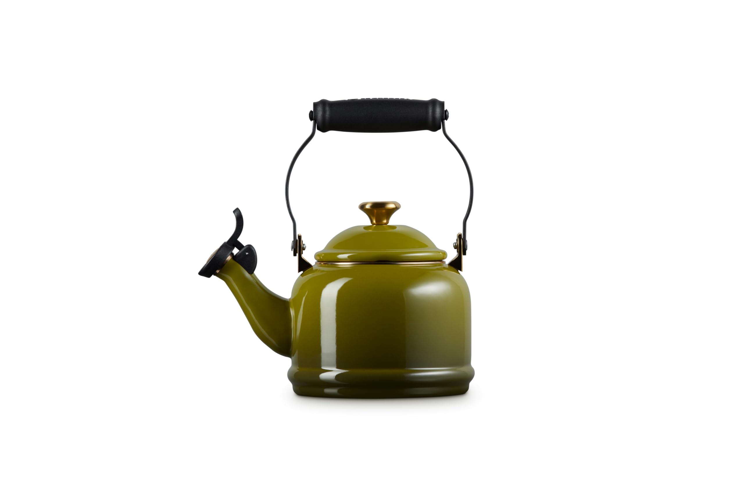 le-creuset-enamel-on-steel-demi-tea-kettle-with-metal-finishes-1-25-qt-olive image 3