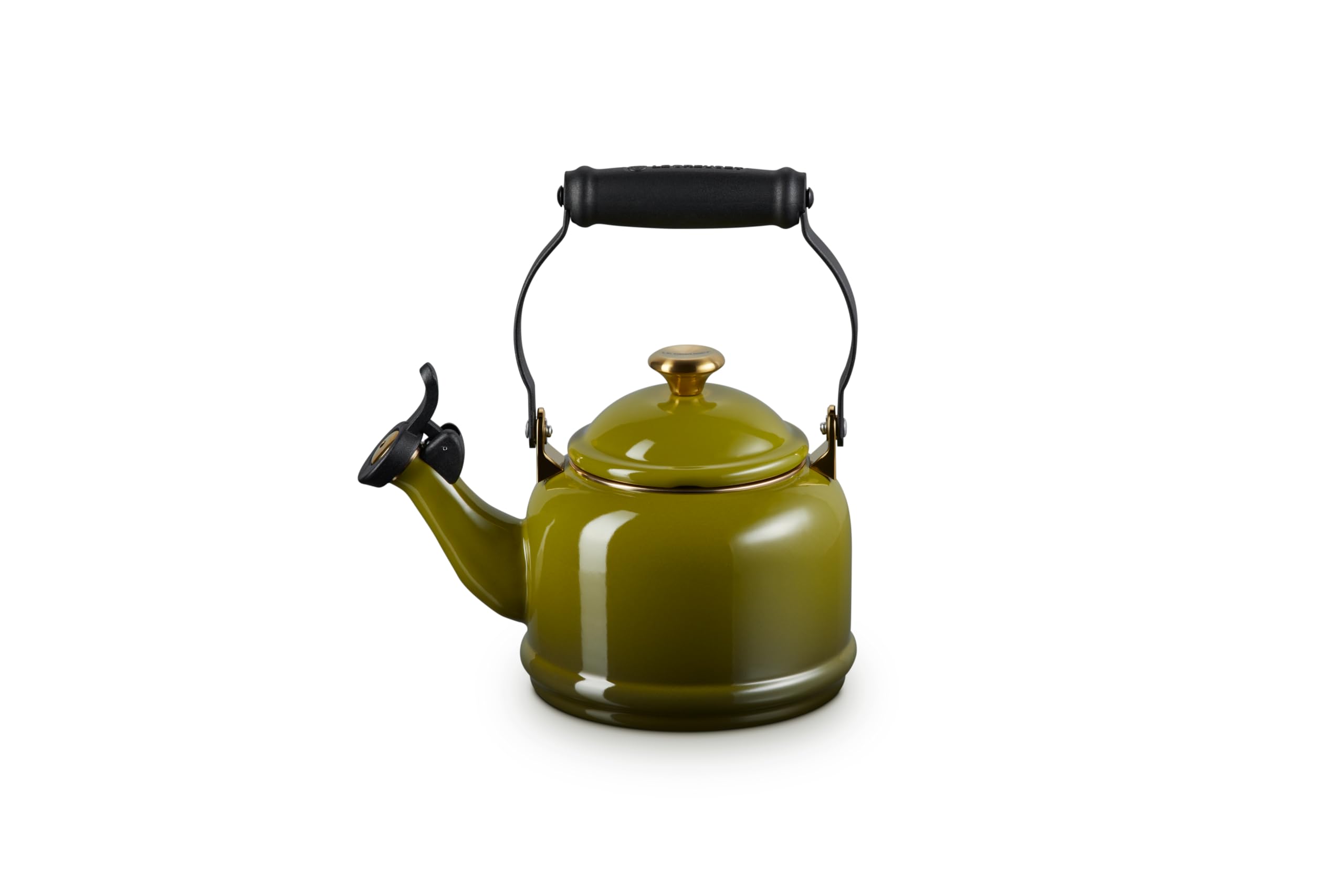 le-creuset-enamel-on-steel-demi-tea-kettle-with-metal-finishes-1-25-qt-olive image 4