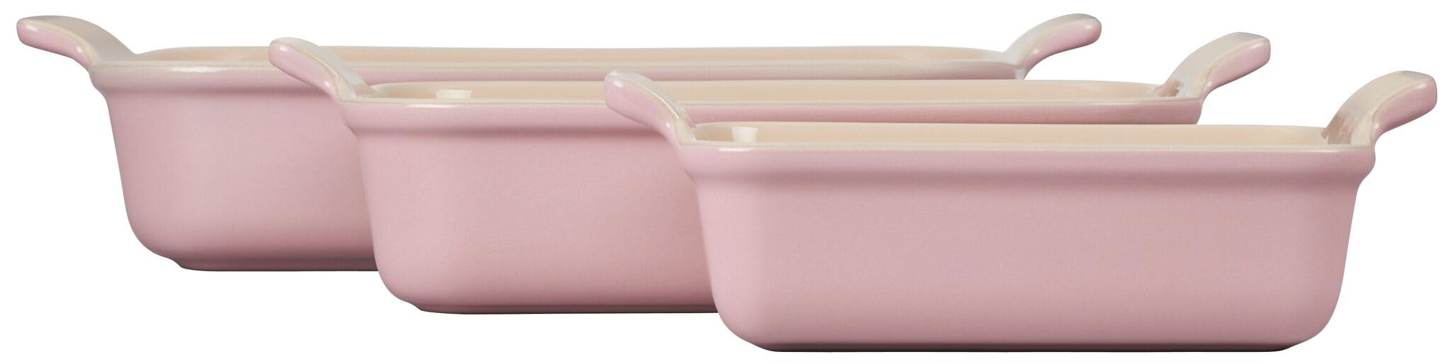 le-creuset-stoneware-heritage-3-piece-rectangular-baking-dish-set-chiffon-pink image 3
