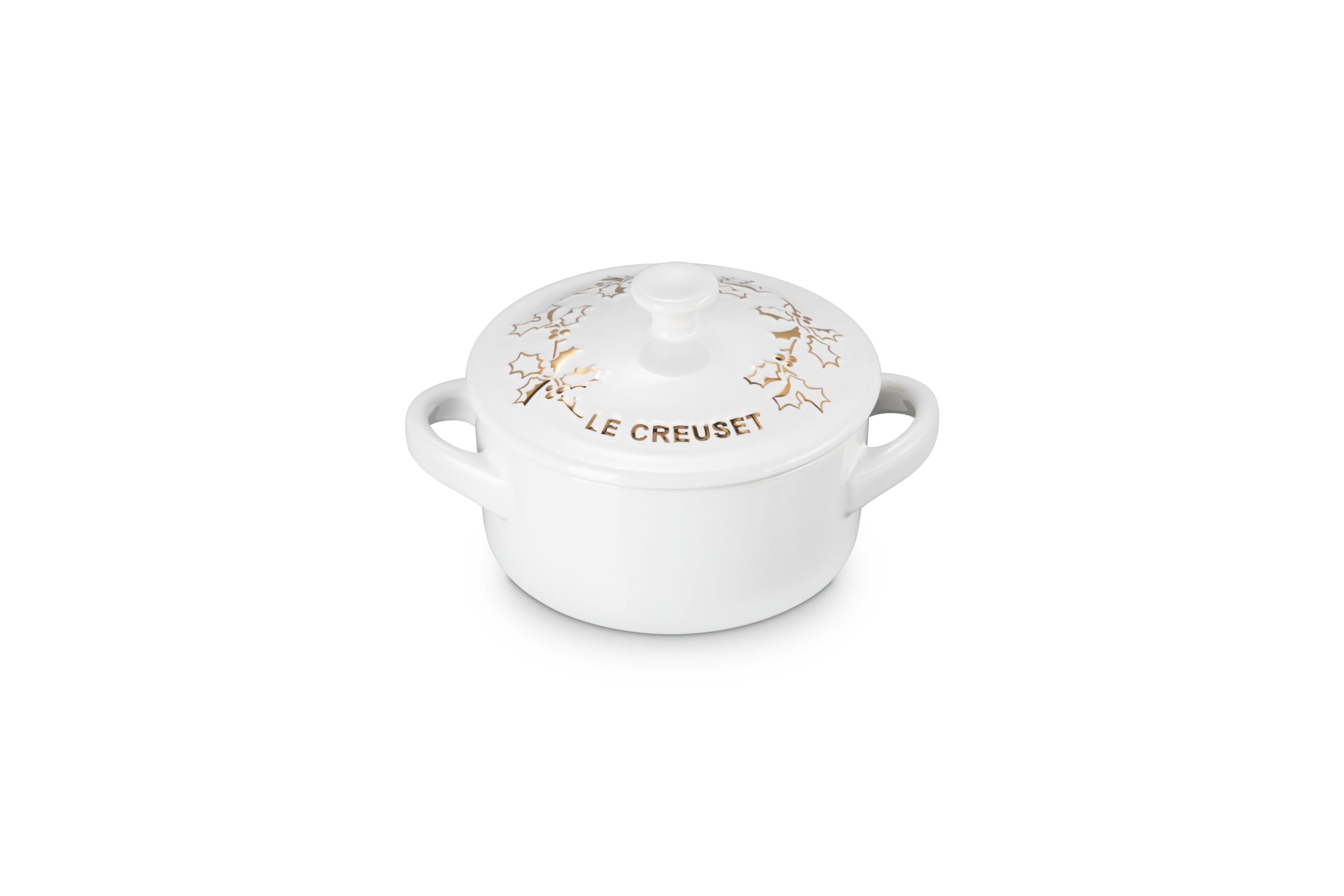 le-creuset-holly-collection-mini-round-cocotte-8-oz-cerise-with-gold-applique image 7