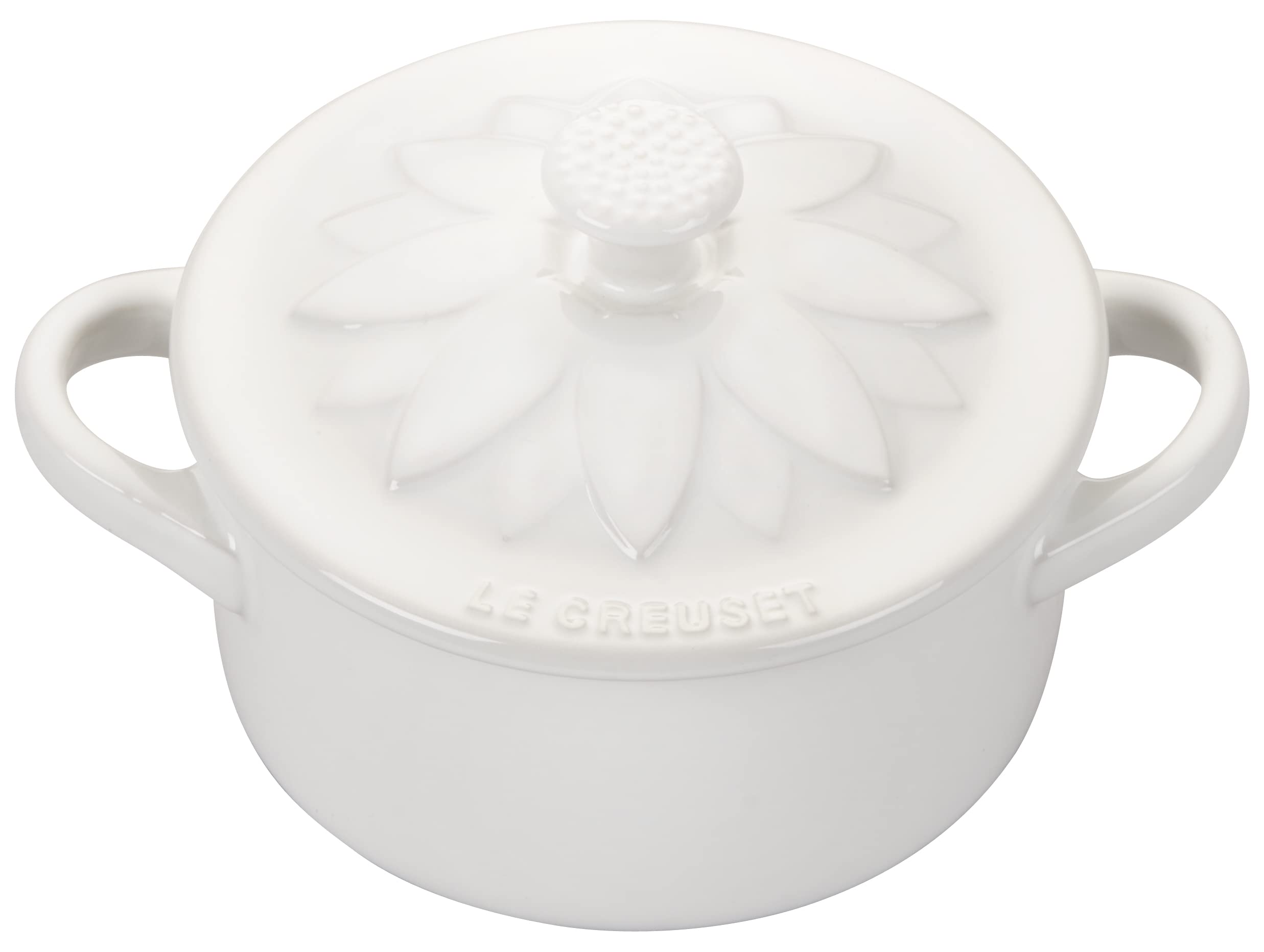 le-creuset-stoneware-mini-round-cocotte-with-flower-lid-8-oz-white image 1