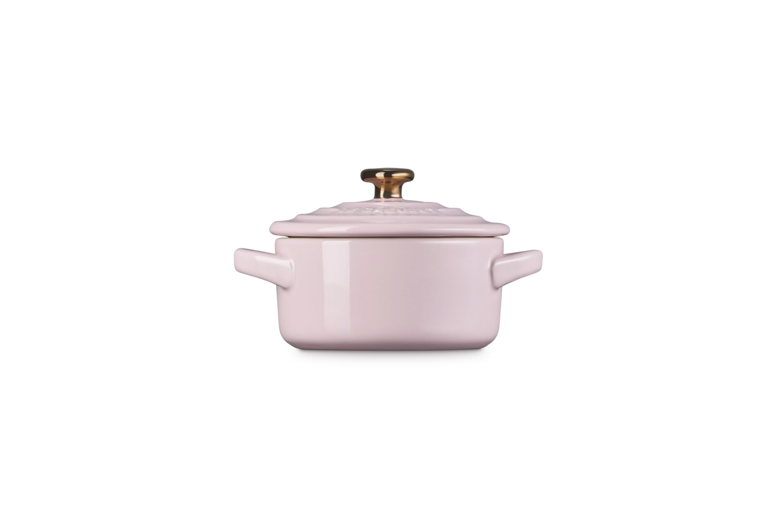 le-creuset-stoneware-mini-round-cocotte-8-oz-chiffon-pink-with-gold-heart-knob image 4