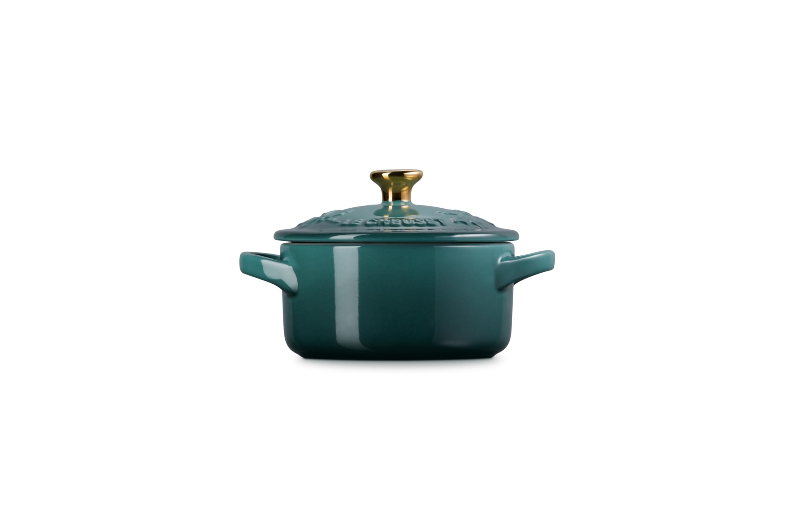 le-creuset-holly-collection-mini-round-cocotte-8-oz-artichaut-with-gold-knob image 4