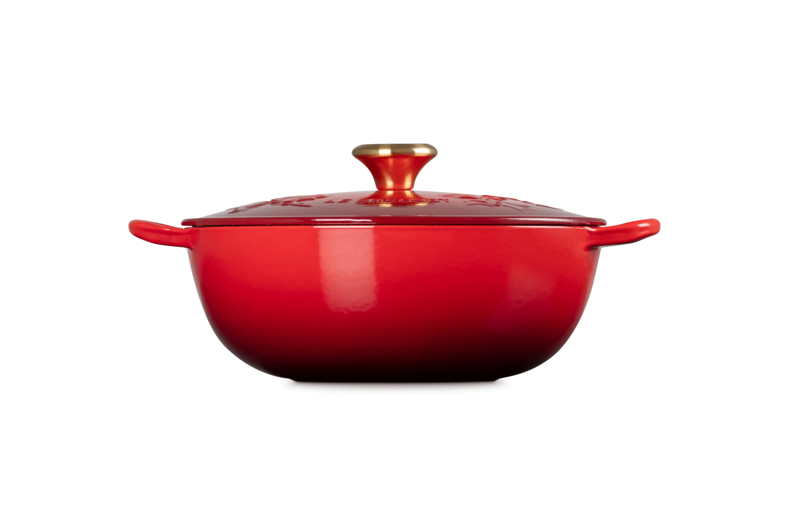 le-creuset-enameled-cast-iron-holly-collection-soup-pot-4-5-qt-cerise-with-gold- image 4