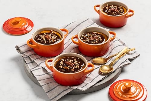 le-creuset-stoneware-set-of-4-mini-cocottes-with-cookbook-8-oz-each-flame image 8