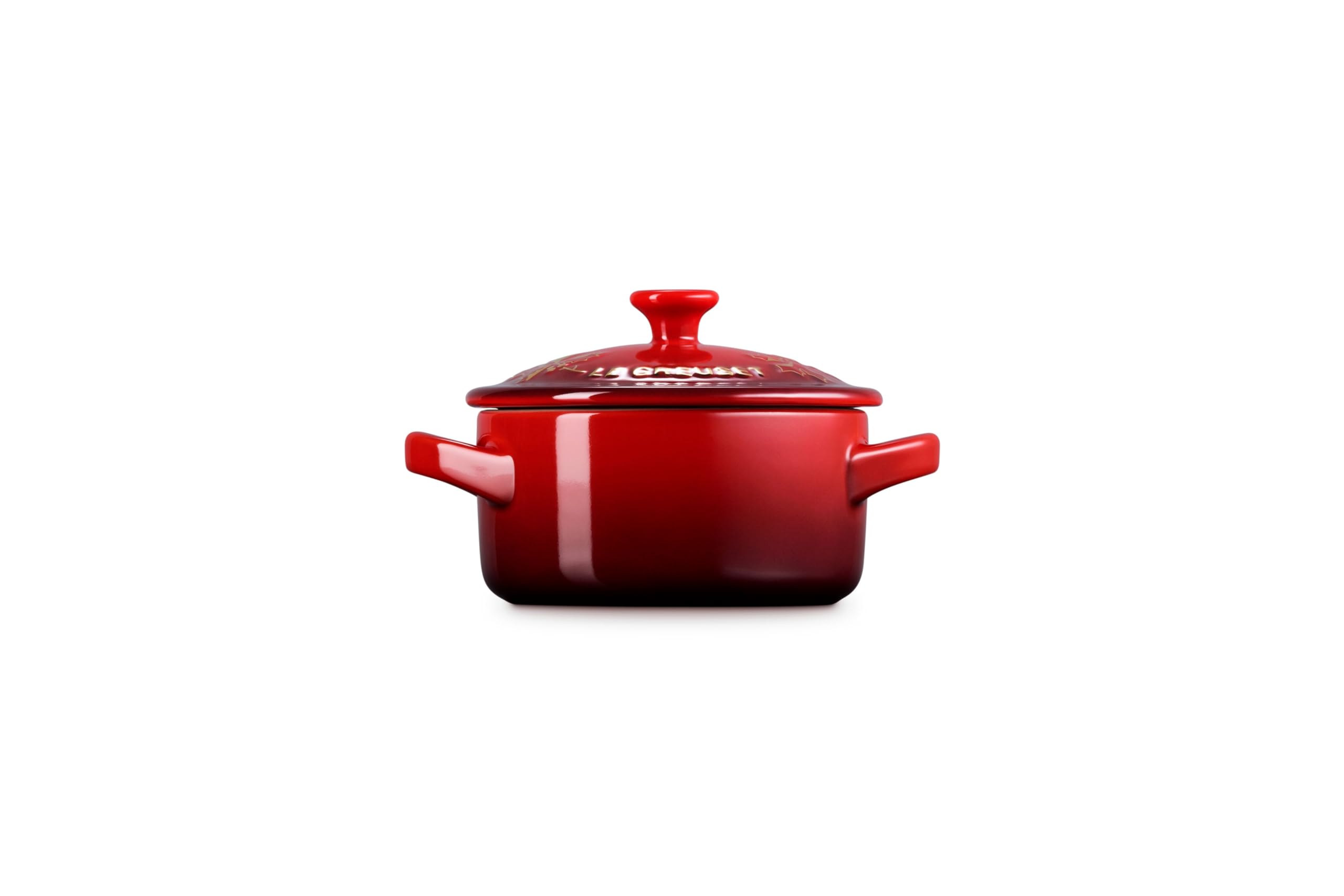 le-creuset-holly-collection-mini-round-cocotte-8-oz-cerise-with-gold-applique image 4