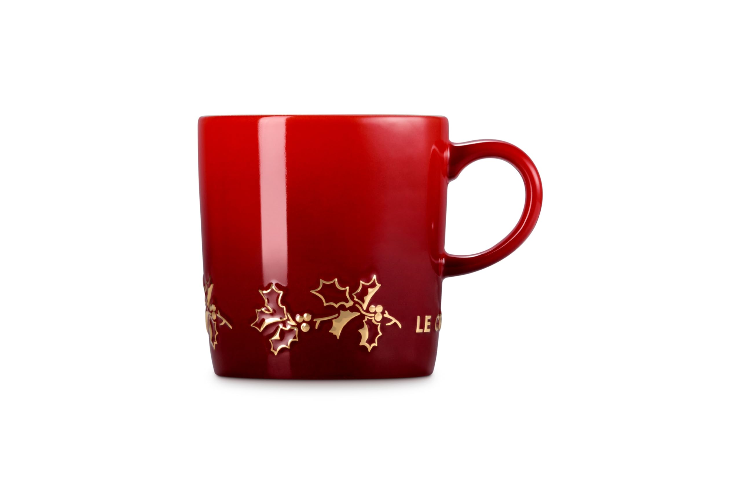 le-creuset-stoneware-holly-collection-london-mug-12-oz-cerise-with-gold-applique image 3