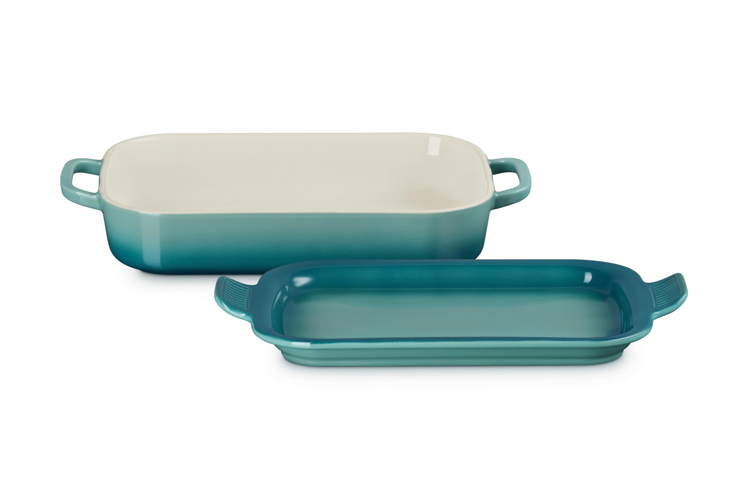 le-creuset-stoneware-shallow-rectangular-dish-with-platter-lid-3-qt-riviera image 2