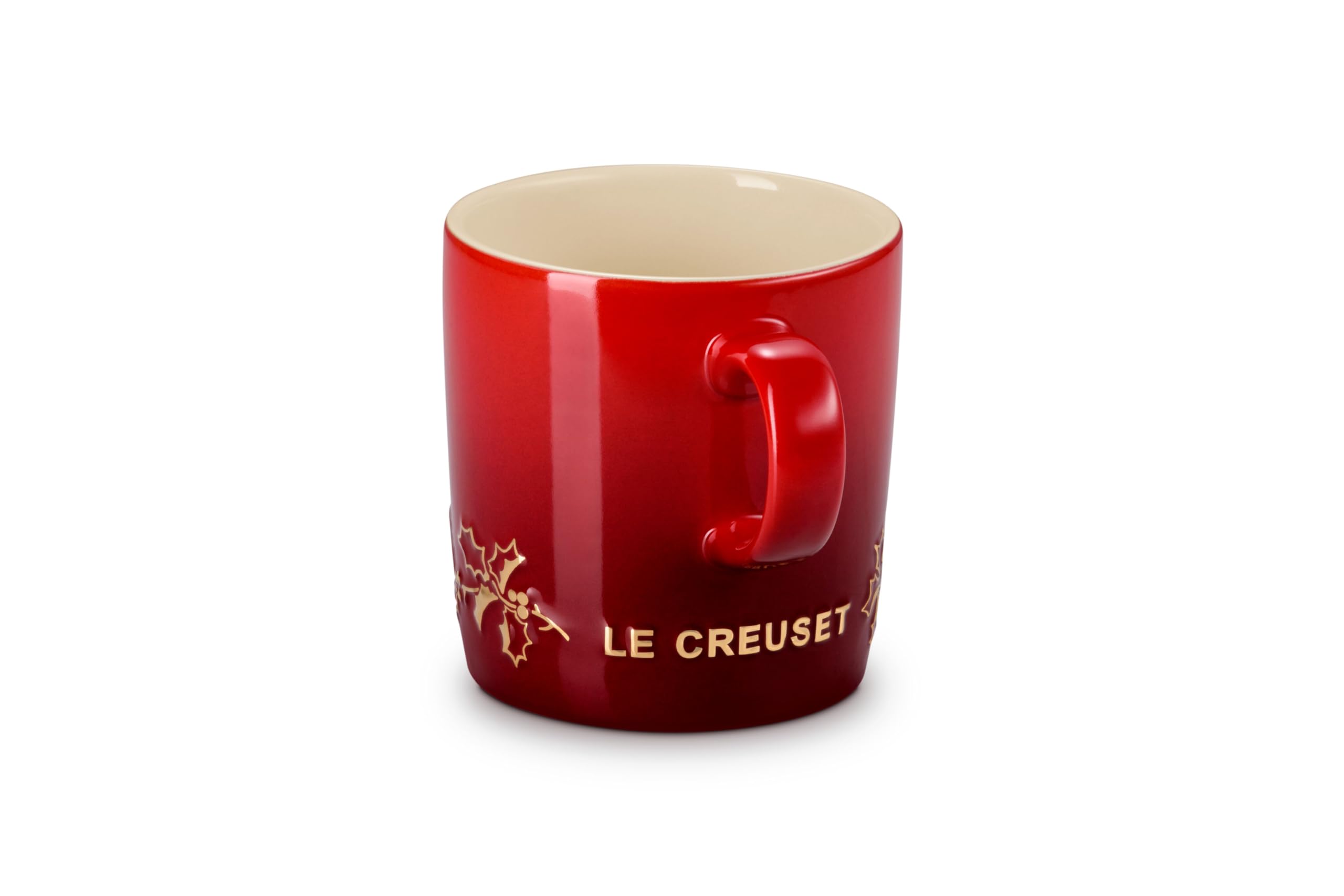 le-creuset-stoneware-holly-collection-london-mug-12-oz-cerise-with-gold-applique image 2