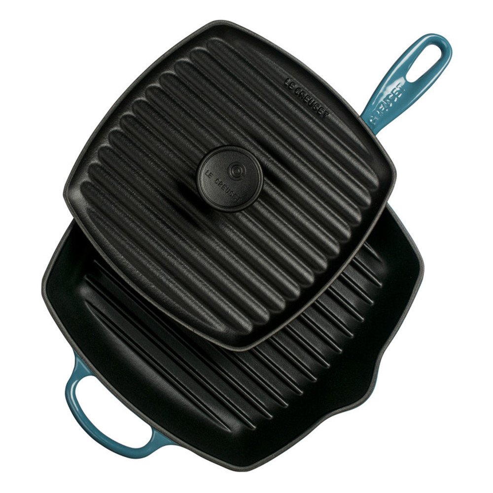 le-creuset-cast-iron-panini-press-square-skillet-grill-set-10-25-oyster image 2