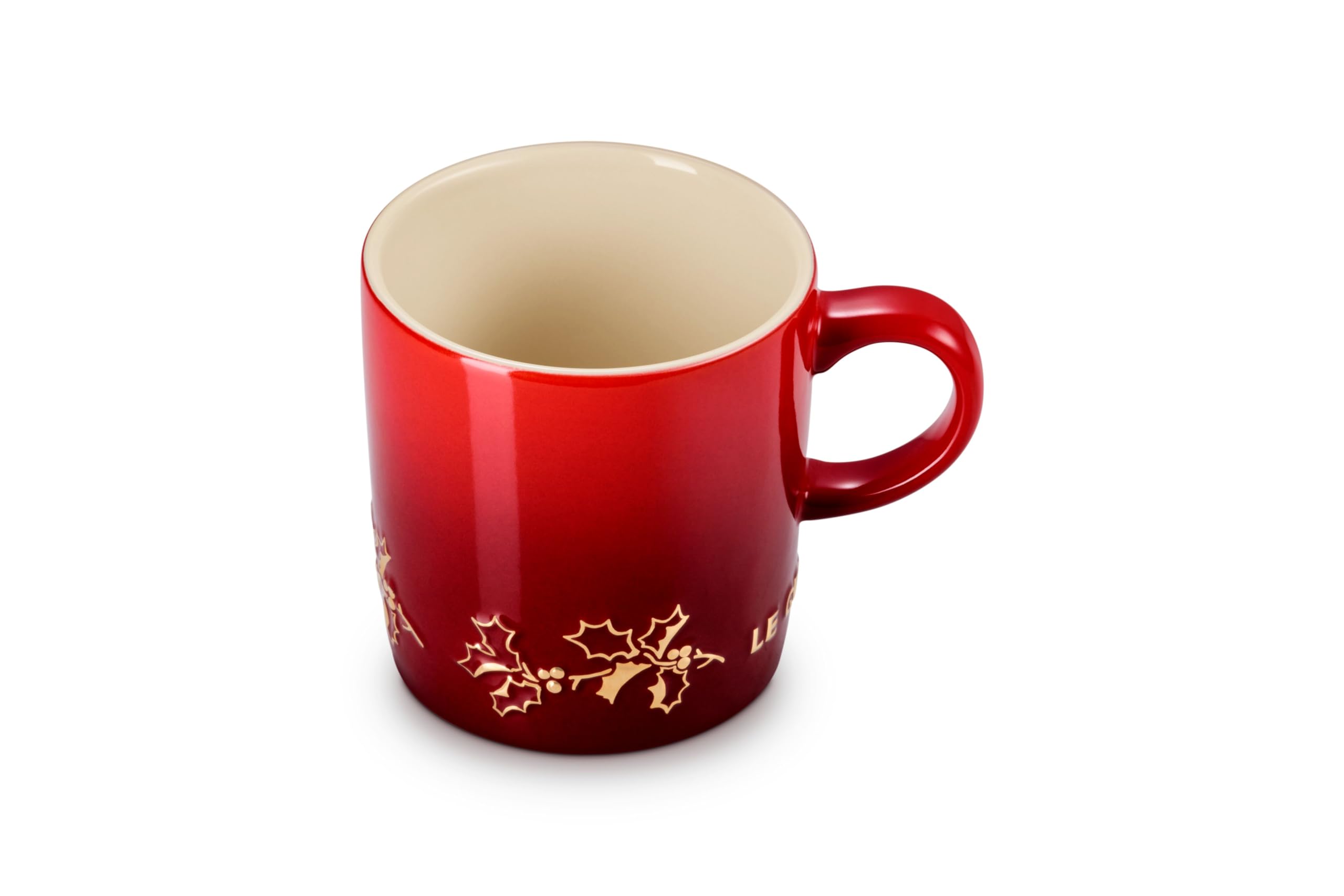le-creuset-stoneware-holly-collection-london-mug-12-oz-cerise-with-gold-applique image 1