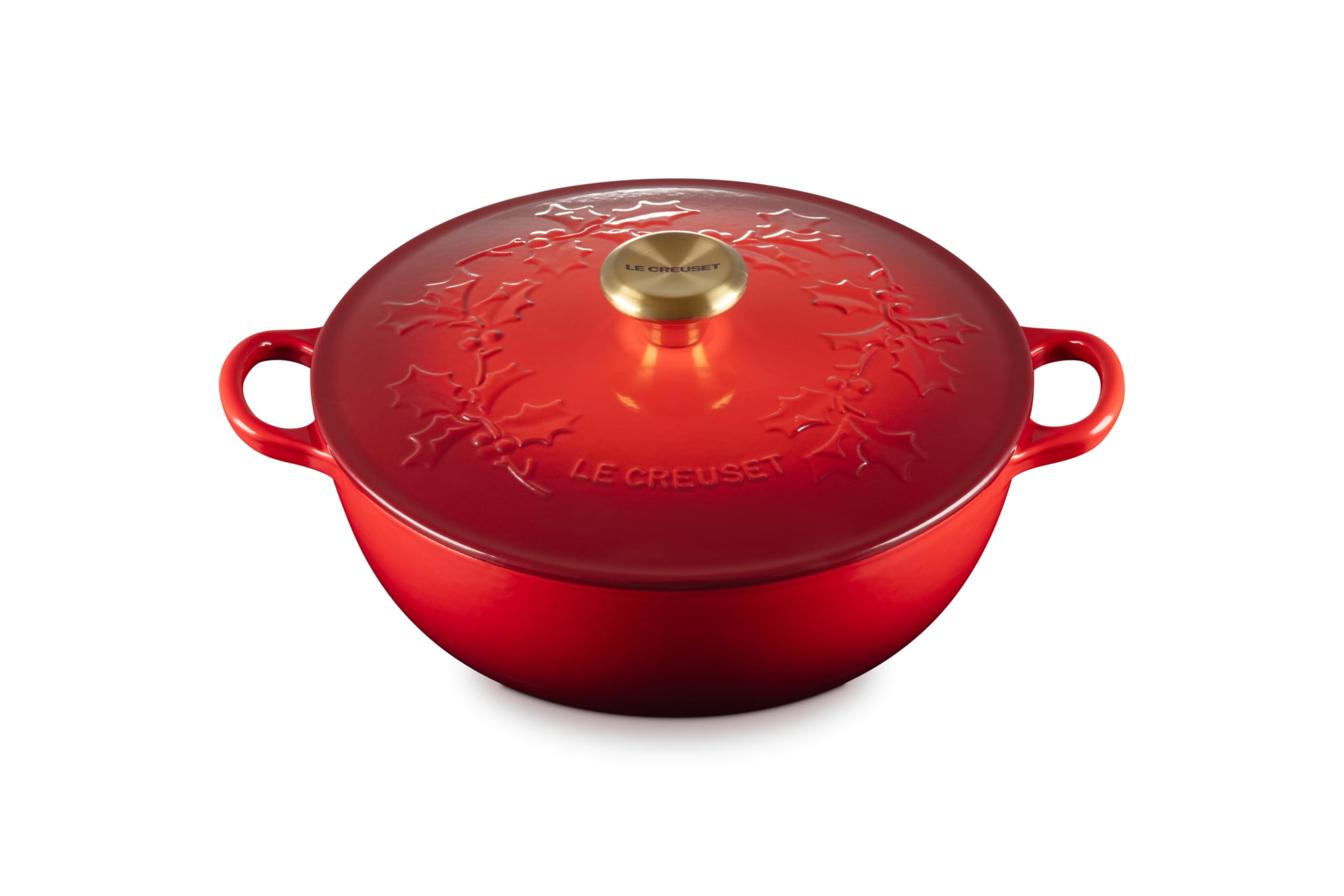le-creuset-enameled-cast-iron-holly-collection-soup-pot-4-5-qt-cerise-with-gold- image 1