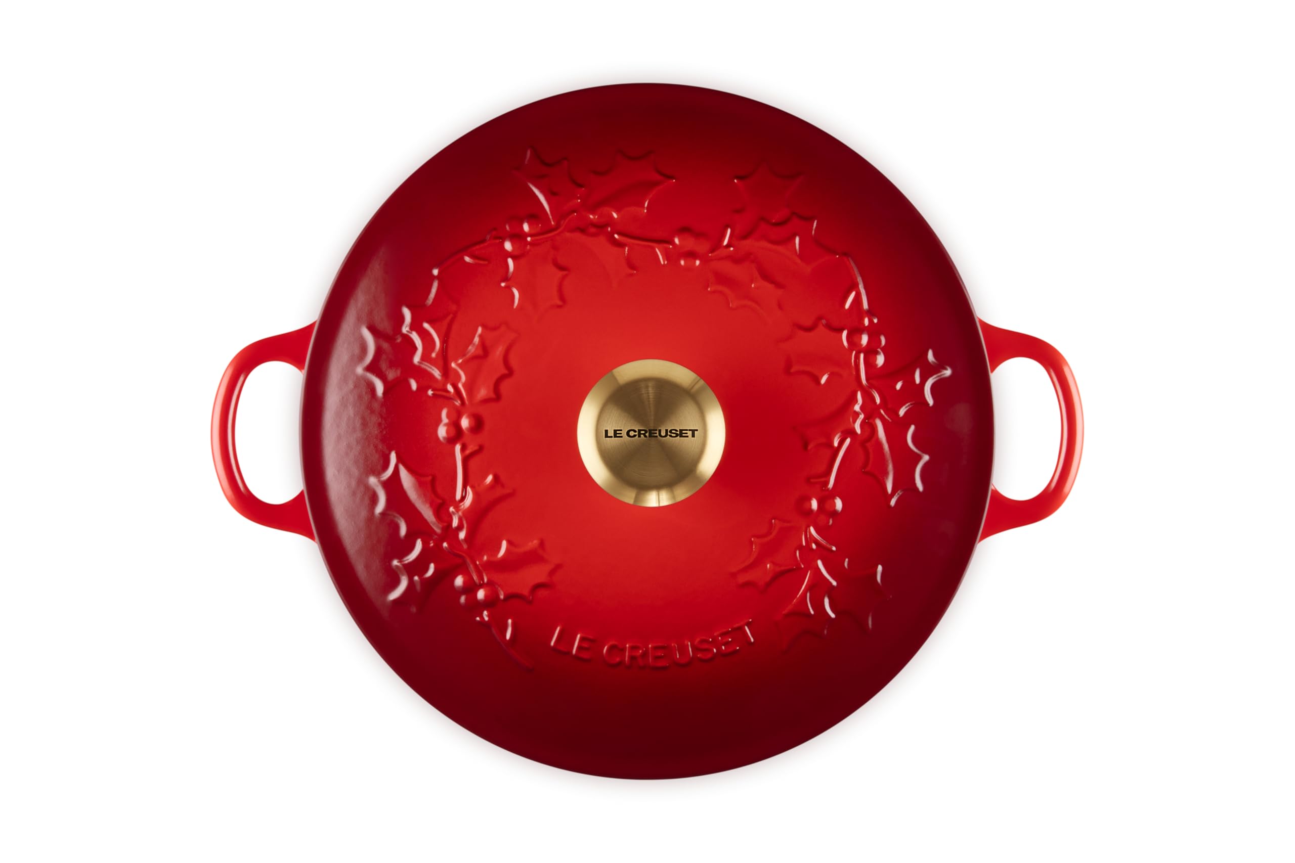 le-creuset-enameled-cast-iron-holly-collection-soup-pot-4-5-qt-cerise-with-gold- image 2