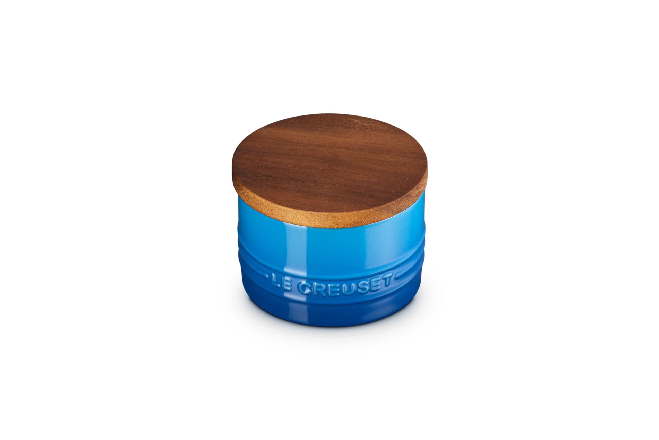 le-creuset-stoneware-signature-small-salt-cellar-and-storage-canister-with-wood- image 1
