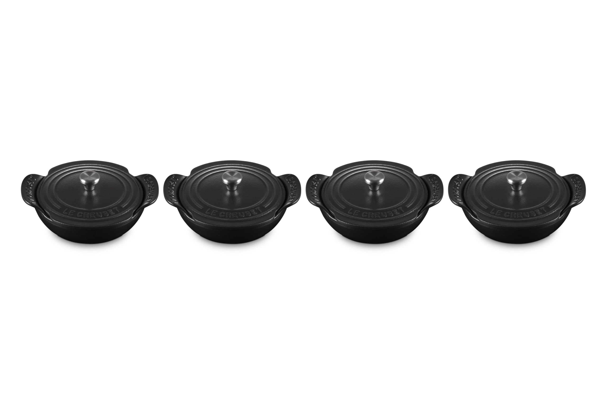 le-creuset-gourmand-collection-mini-round-braiser-set-of-4-0-3-qt-matte-black-wi image 1