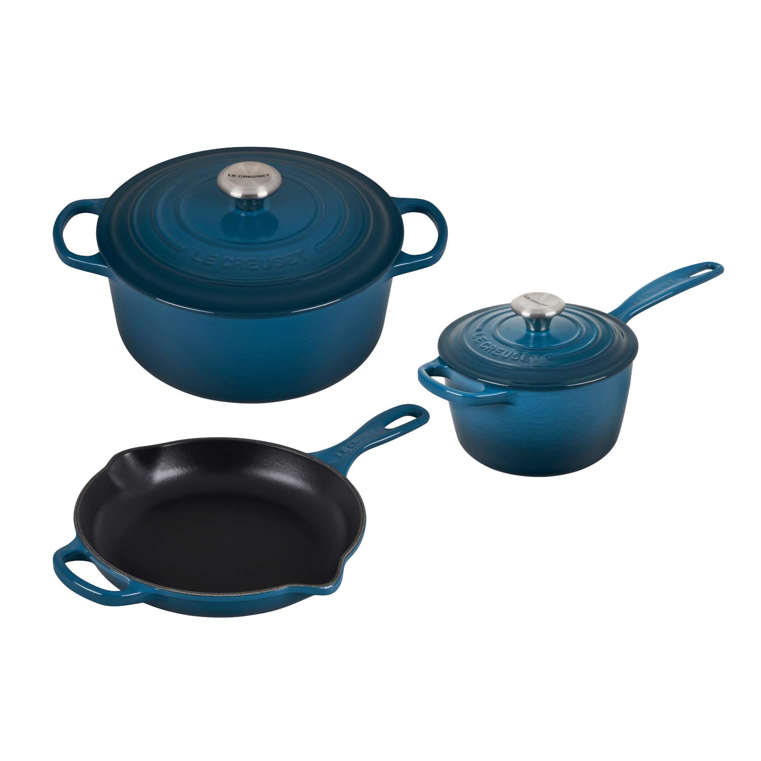 le-creuset-signature-5-piece-enameled-cast-iron-cookware-set-deep-teal image 1