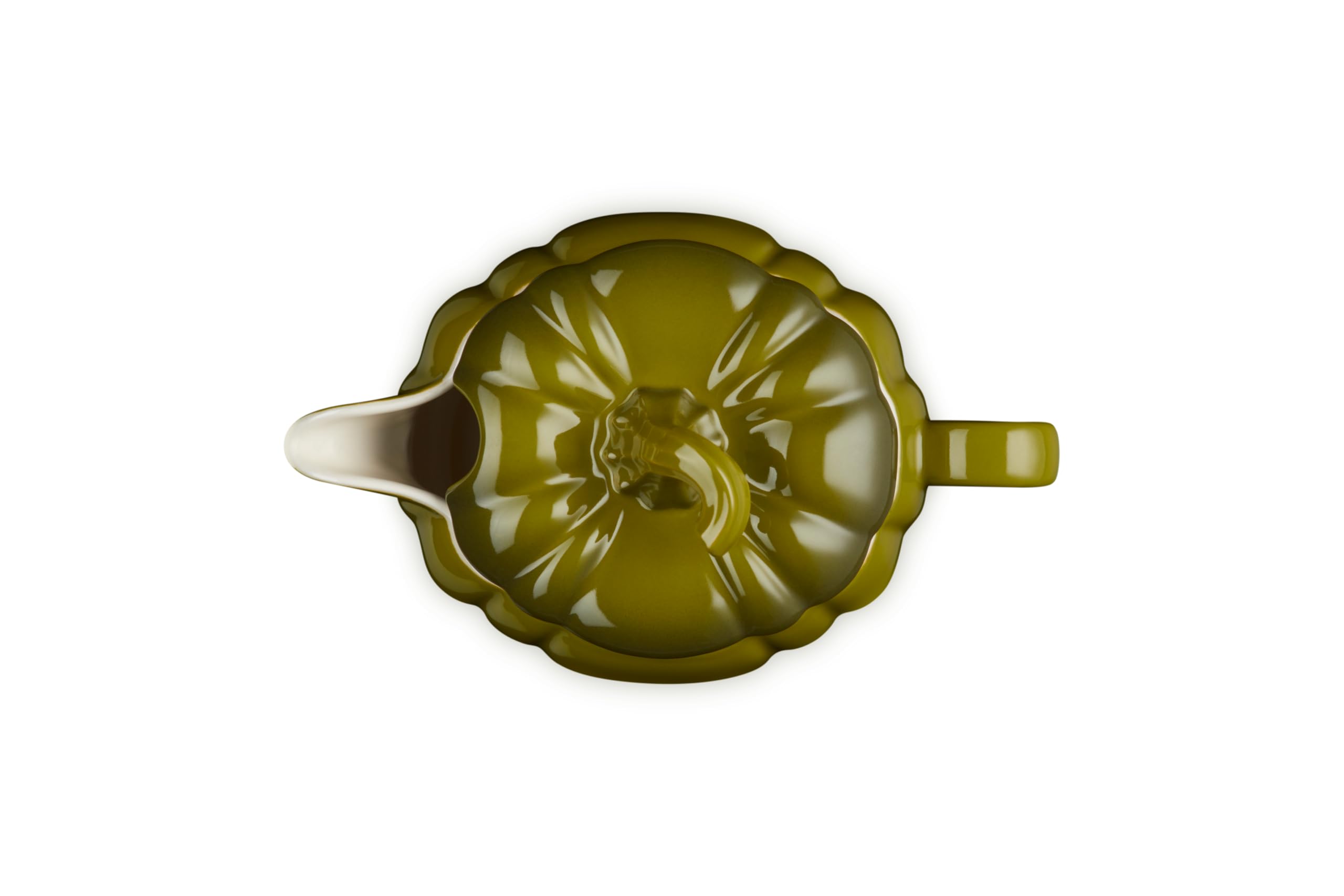 le-creuset-stoneware-pumpkin-gravy-boat-with-lid-14-oz-olive image 2