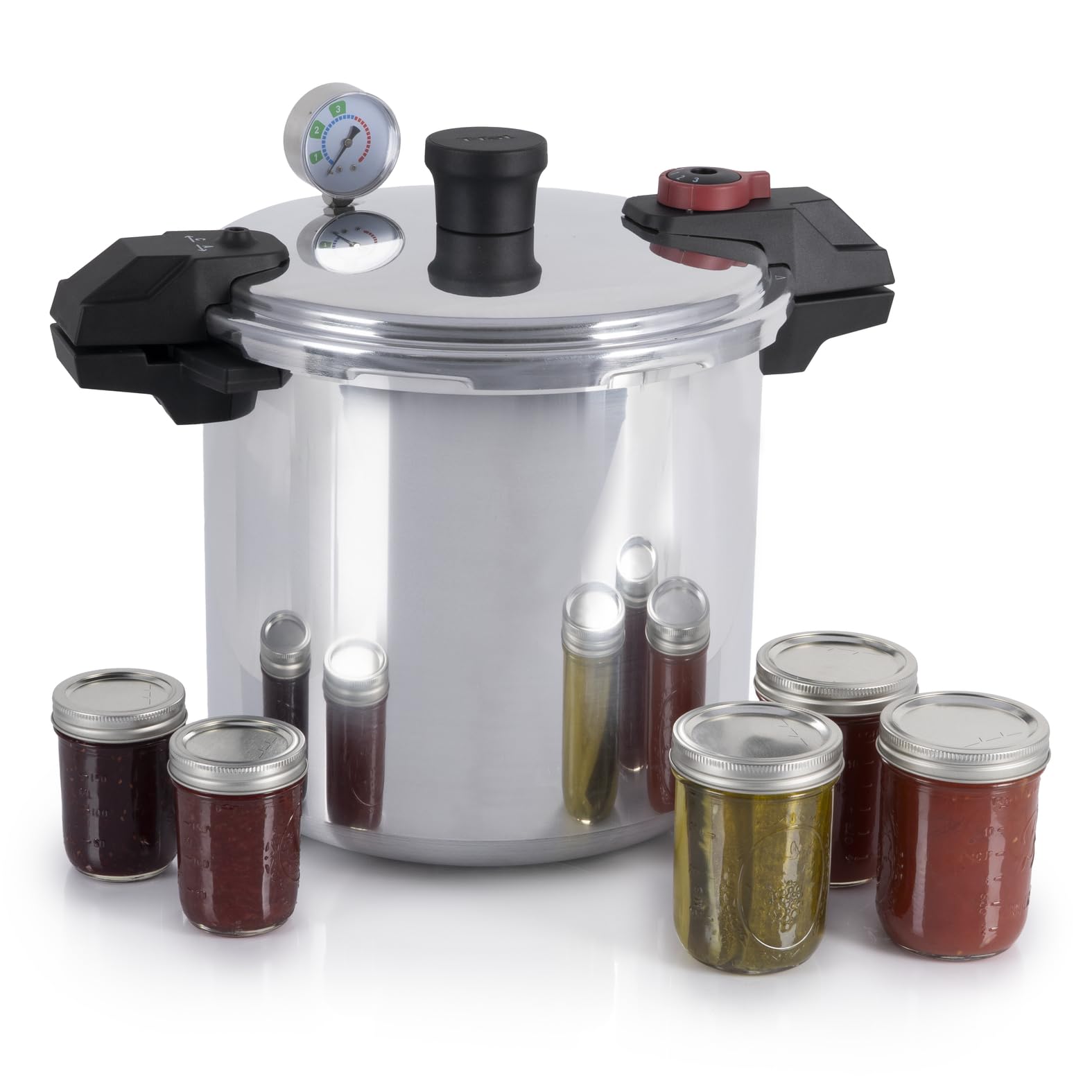 t-fal-22-quart-aluminum-pressure-canner-with-racks-canning-guide-silver image 1