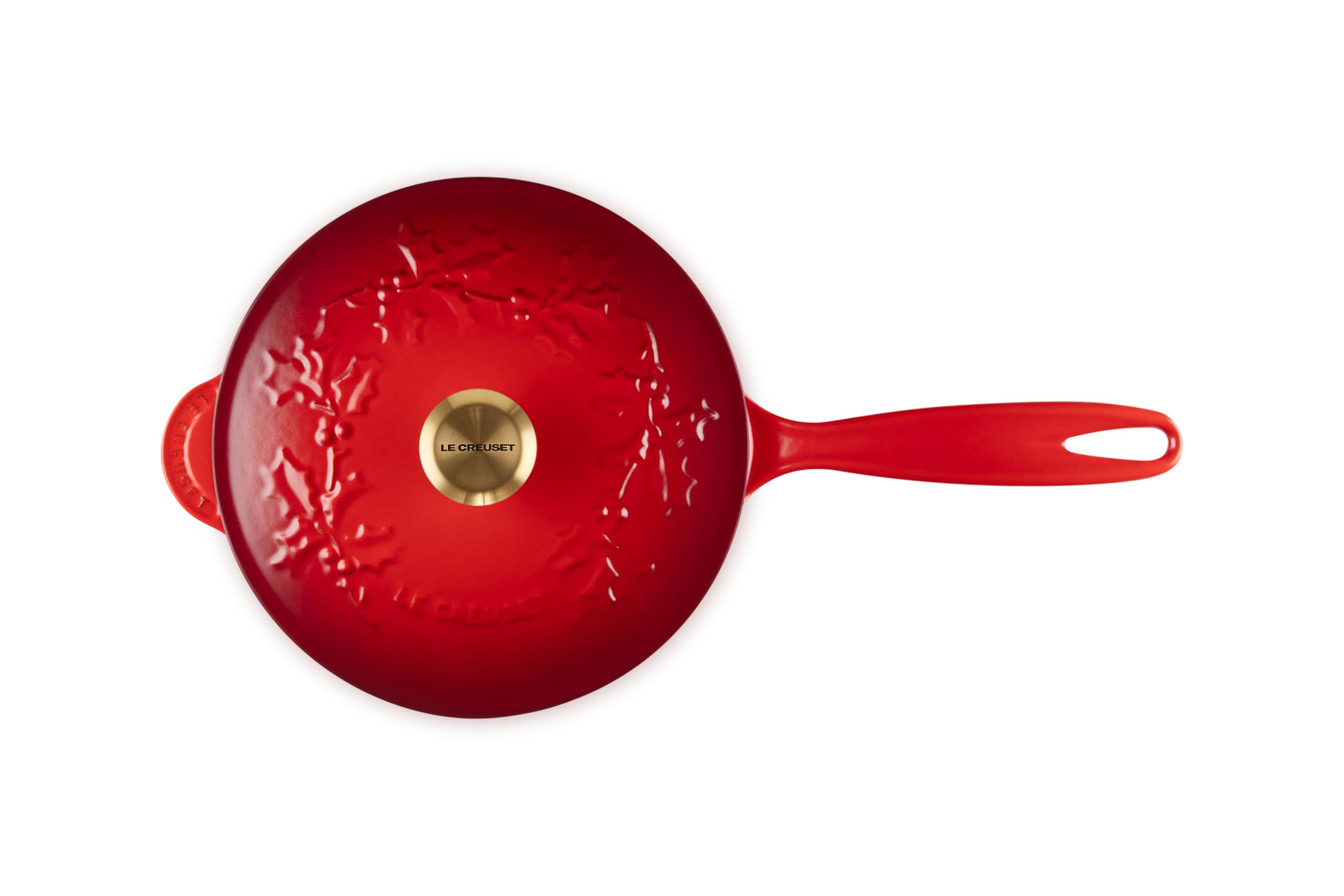 le-creuset-holly-collection-enameled-cast-iron-saucier-2-25-qt-cerise-with-gold- image 2