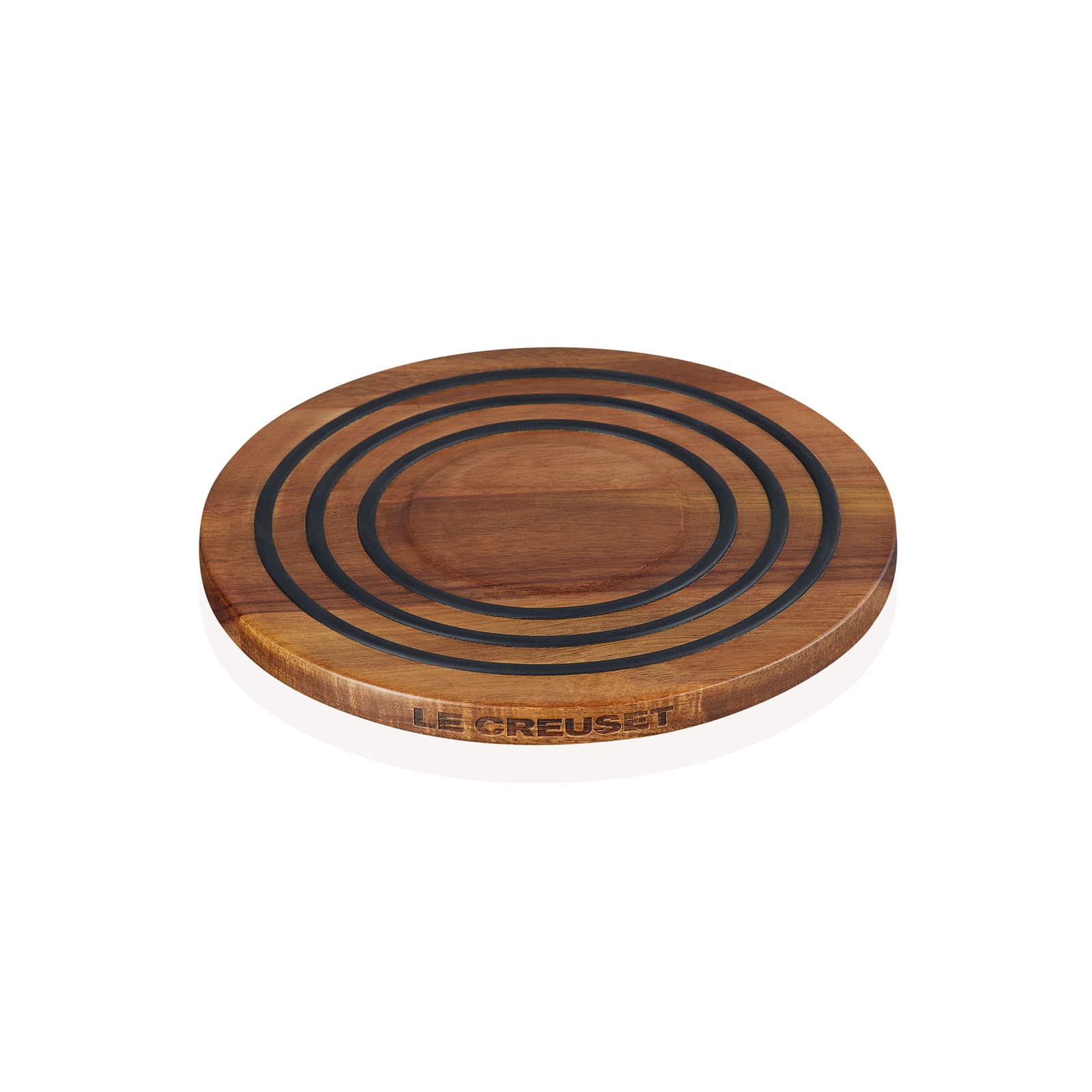 le-creuset-magnetic-wooden-trivet-acacia-wood-with-black-silicone-rings-8-inch image 2