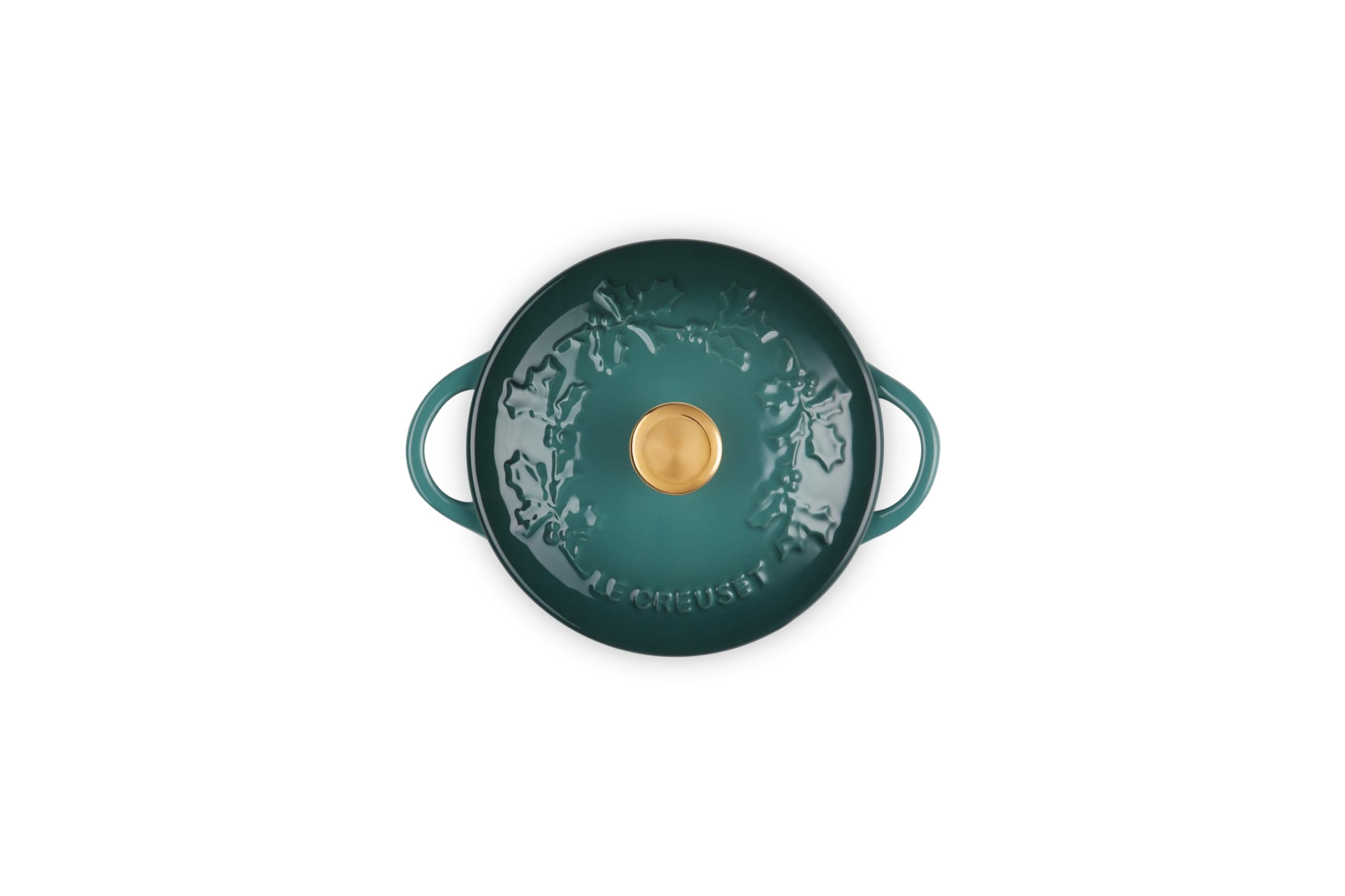 le-creuset-holly-collection-mini-round-cocotte-8-oz-artichaut-with-gold-knob image 2