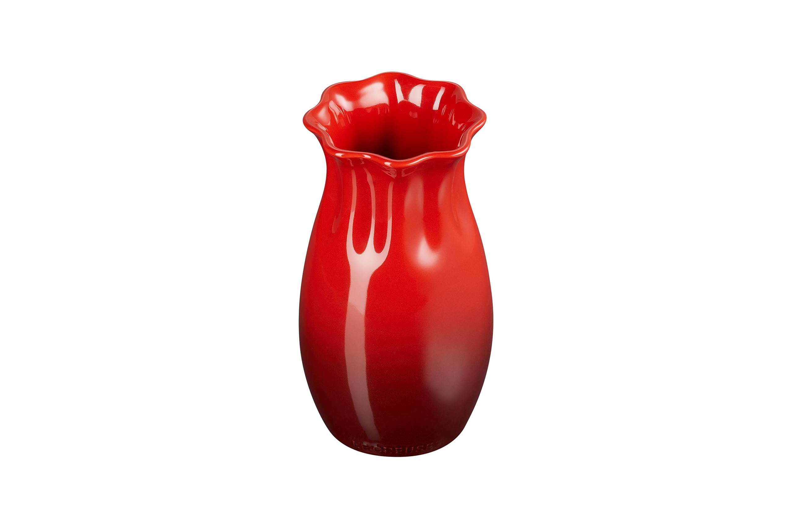 le-creuset-stoneware-ruffle-small-vase-6-5-h-x-3-5-d-cerise image 1