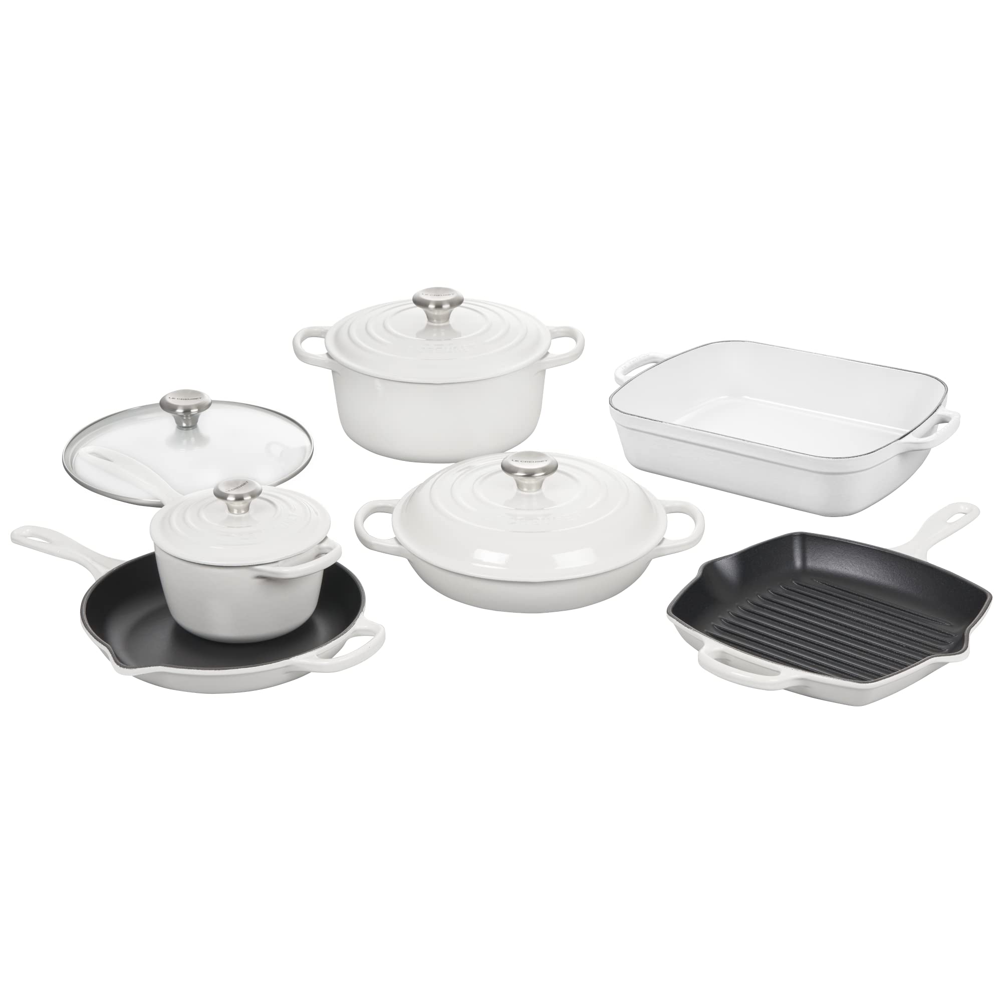 le-creuset-signature-enameled-cast-iron-cookware-set-10-piece-white image 1