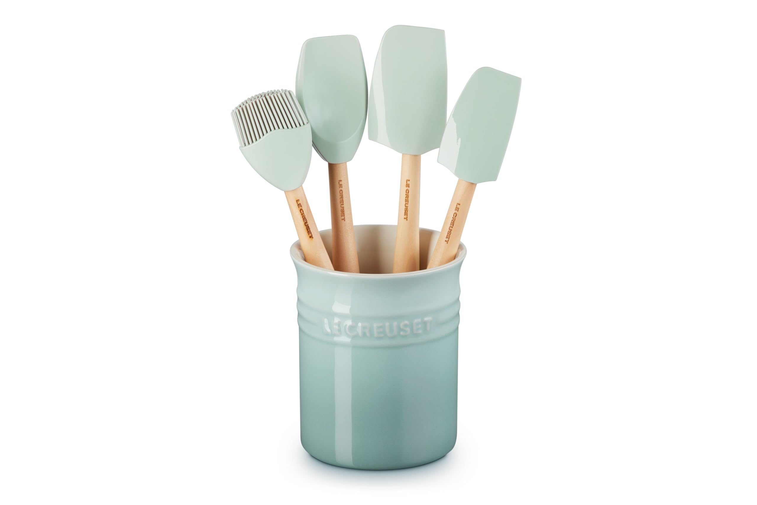 le-creuset-silicone-craft-series-5-piece-utensil-set-with-stoneware-crock-white image 7