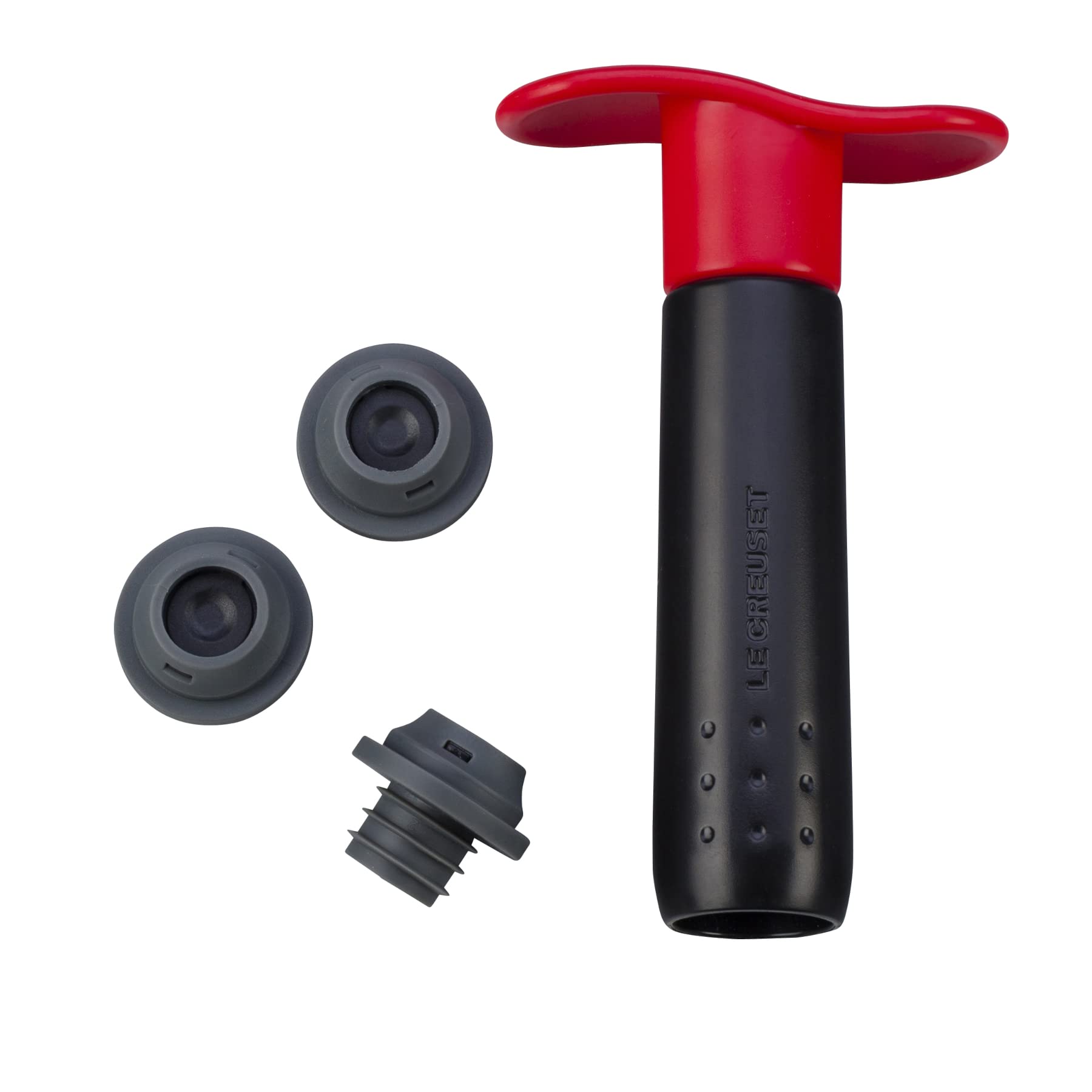le-creuset-wine-pump-and-3-stoppers-cerise image 1