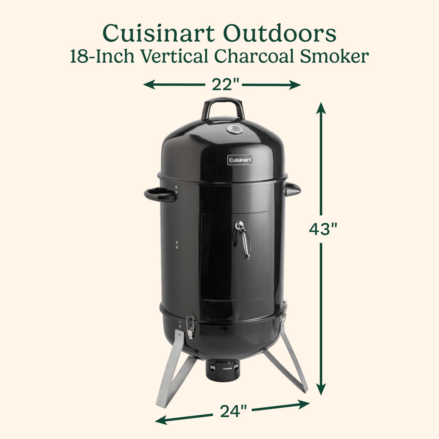 cuisinart-18-inch-vertical-charcoal-smoker-with-thermometer-and-water-bowl image 2