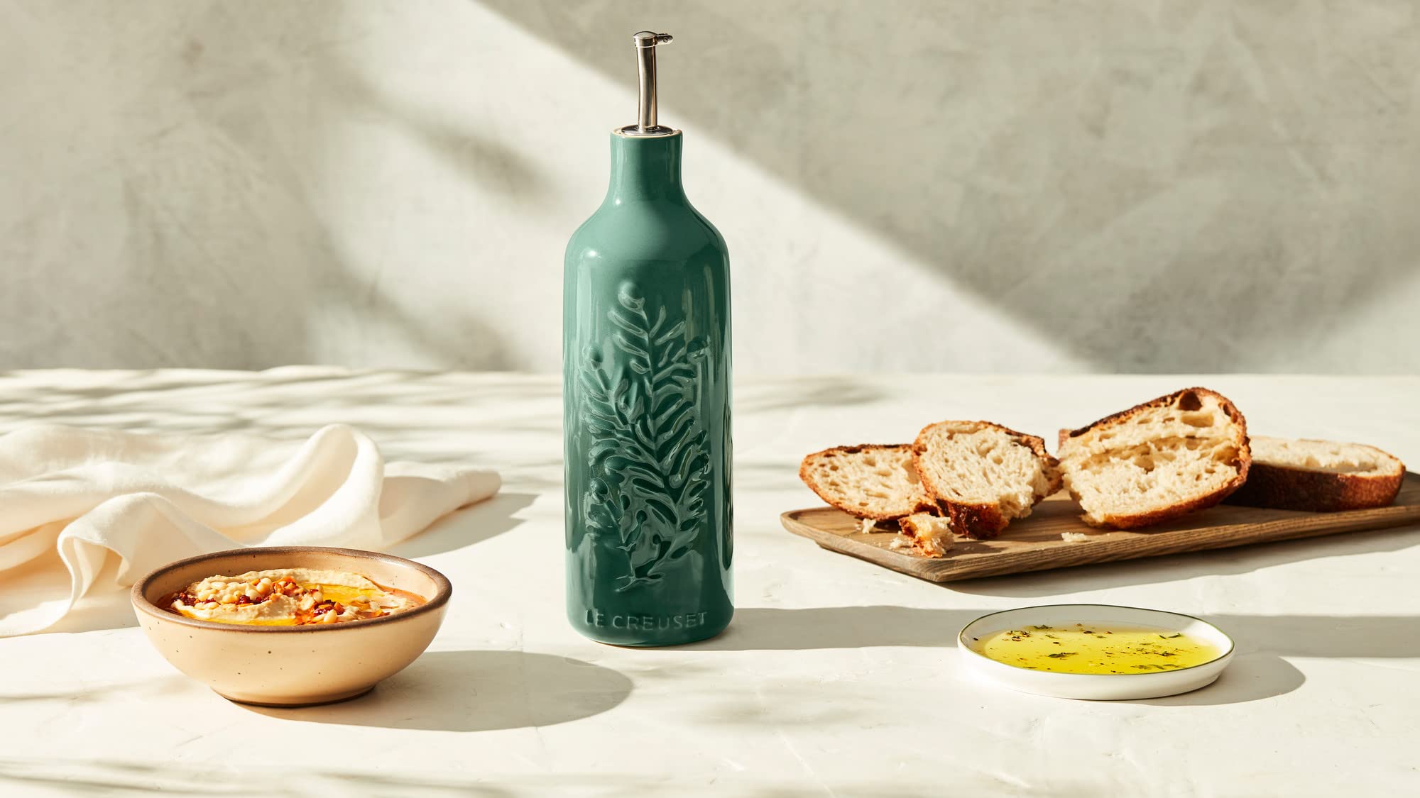 le-creuset-olive-branch-collection-stoneware-oil-cruet-9-inch-artichaut image 2