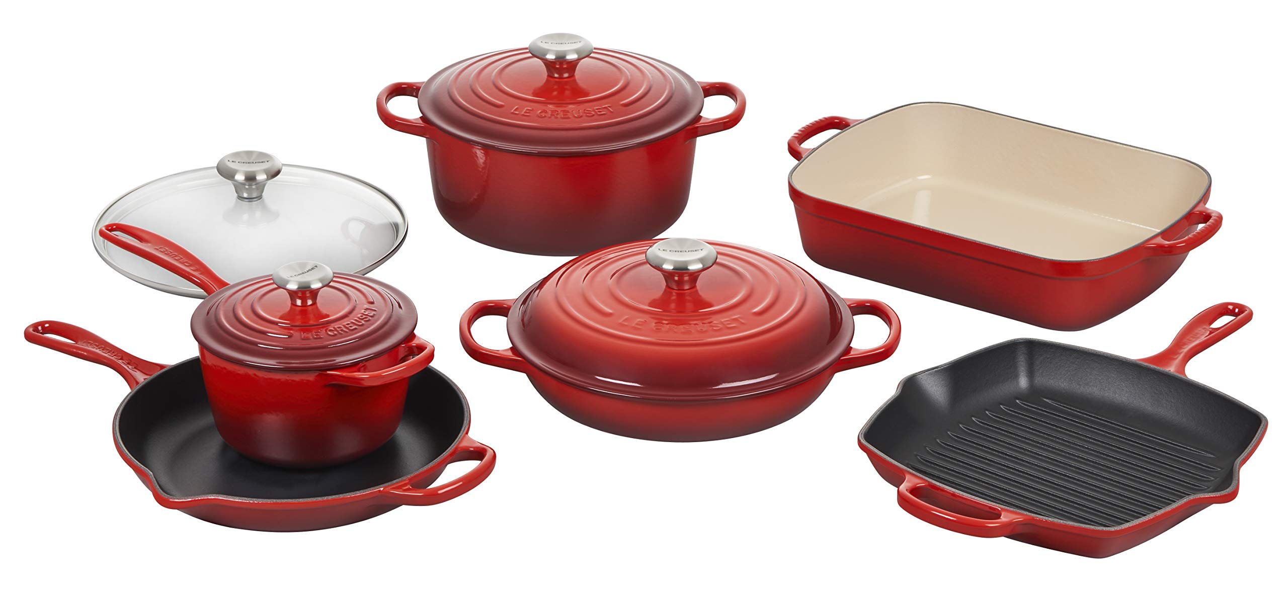 le-creuset-signature-enameled-cast-iron-cookware-set-10-piece-cerise image 1