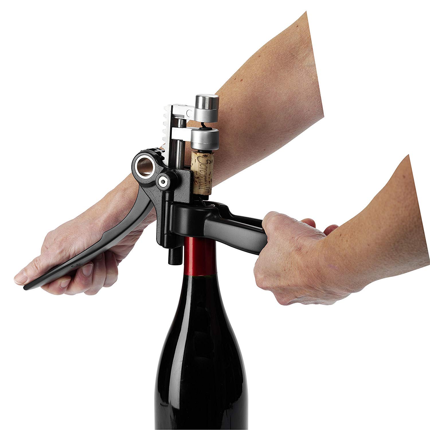 le-creuset-original-lever-corkscrew-wine-opener-and-foil-cutter-gift-set-black image 5