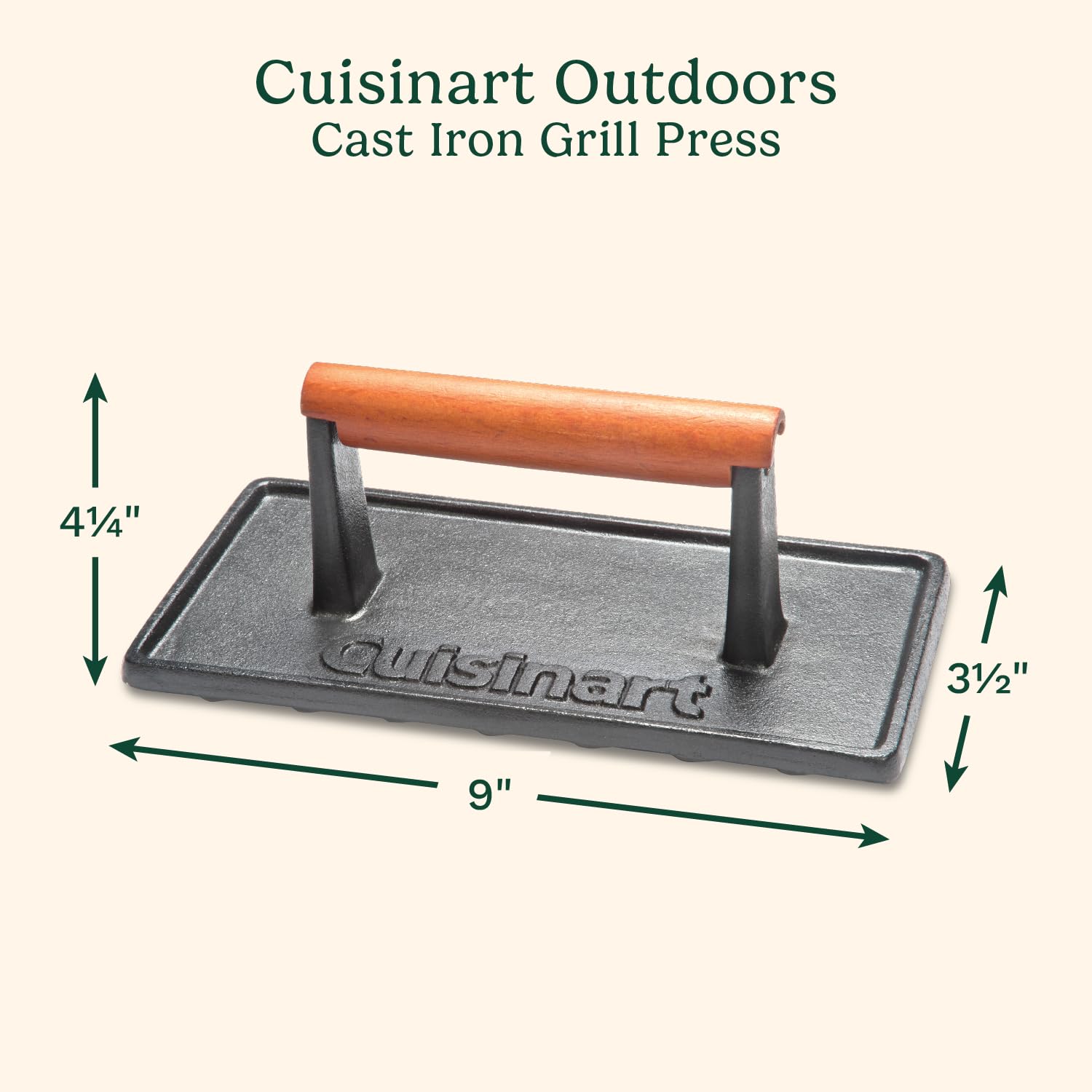 cuisinart-cast-iron-grill-press-with-wooden-handle-nonstick-rectangle-press-for- image 2