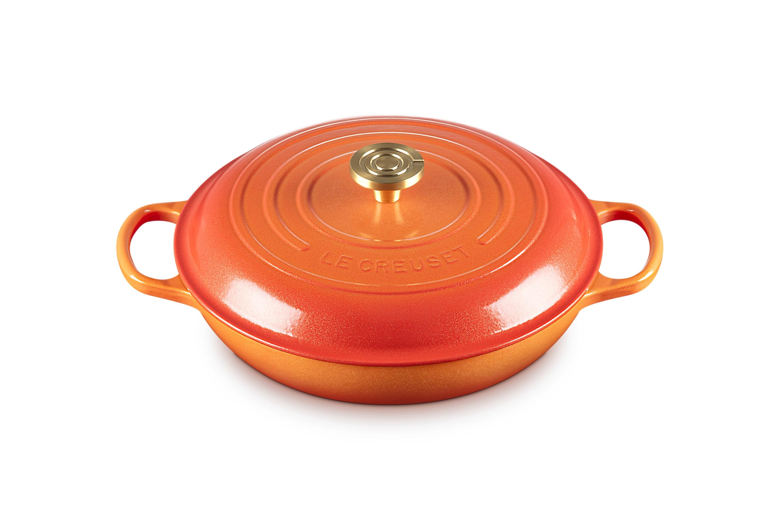 le-creuset-enameled-cast-iron-signature-braiser-3-5-qt-flamme-doree-with-crucibl image 1
