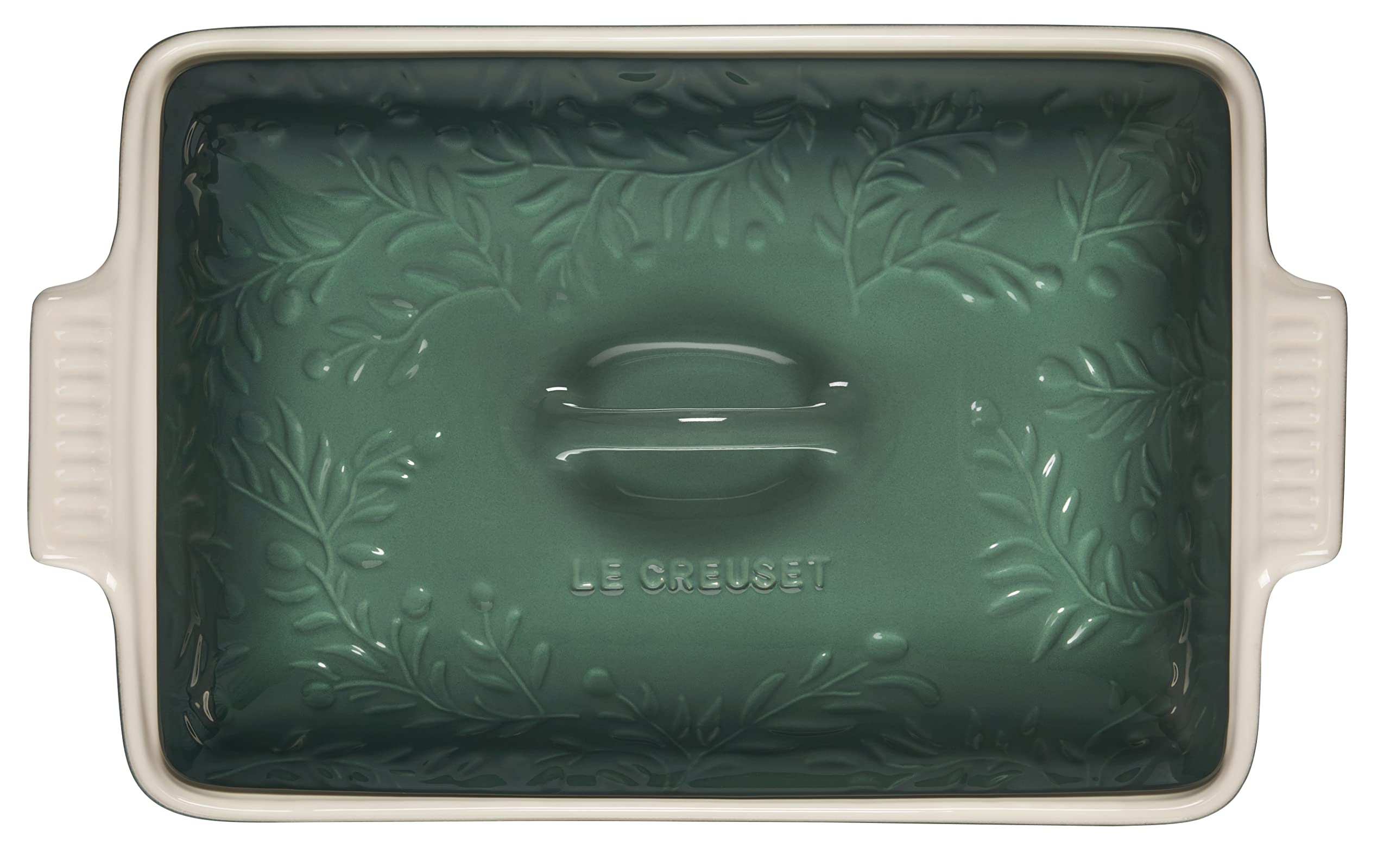 le-creuset-olive-branch-stoneware-covered-rectangular-casserole-4-qt-artichaut image 2