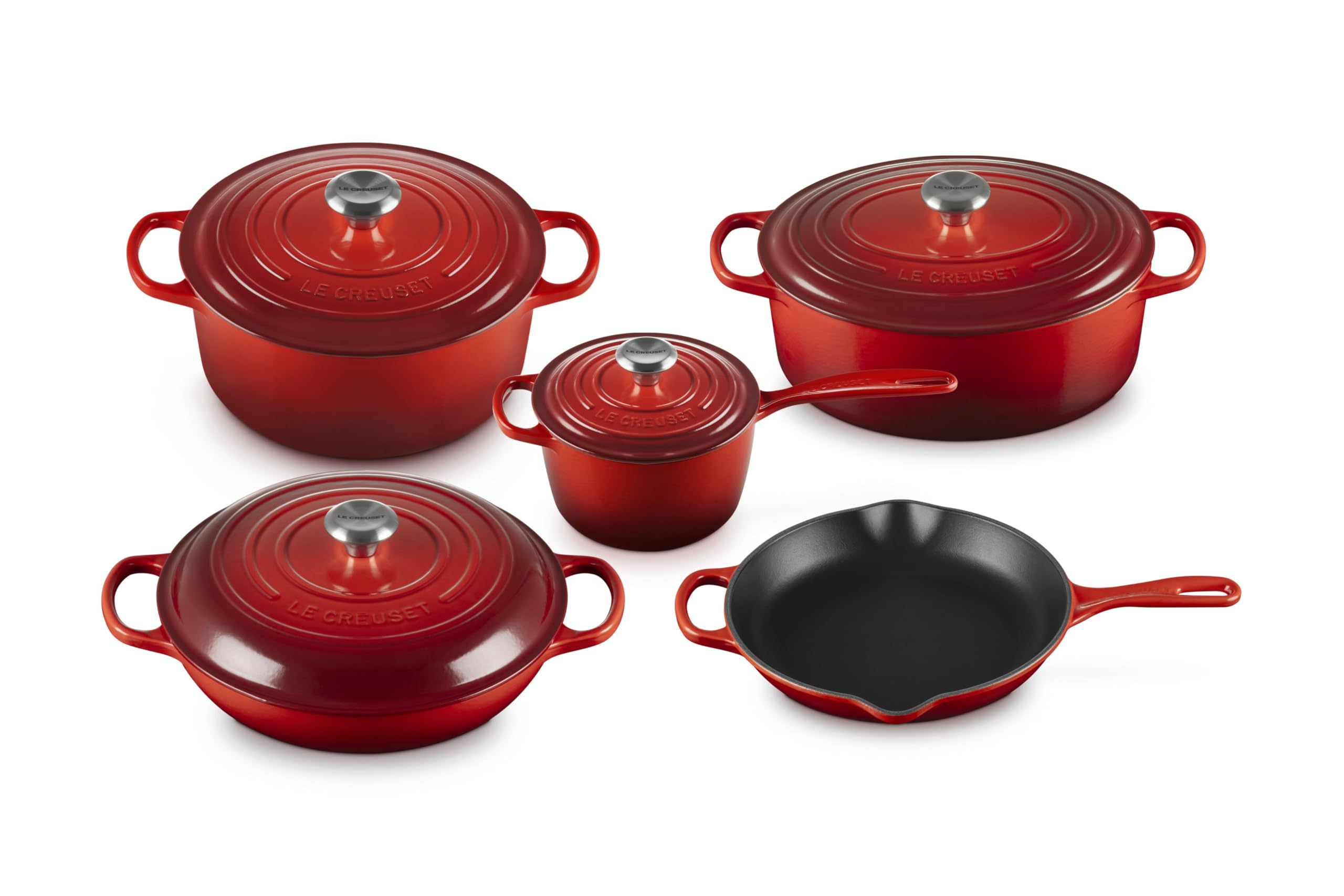 le-creuset-enameled-cast-iron-signature-9-piece-cookware-set-cerise image 1
