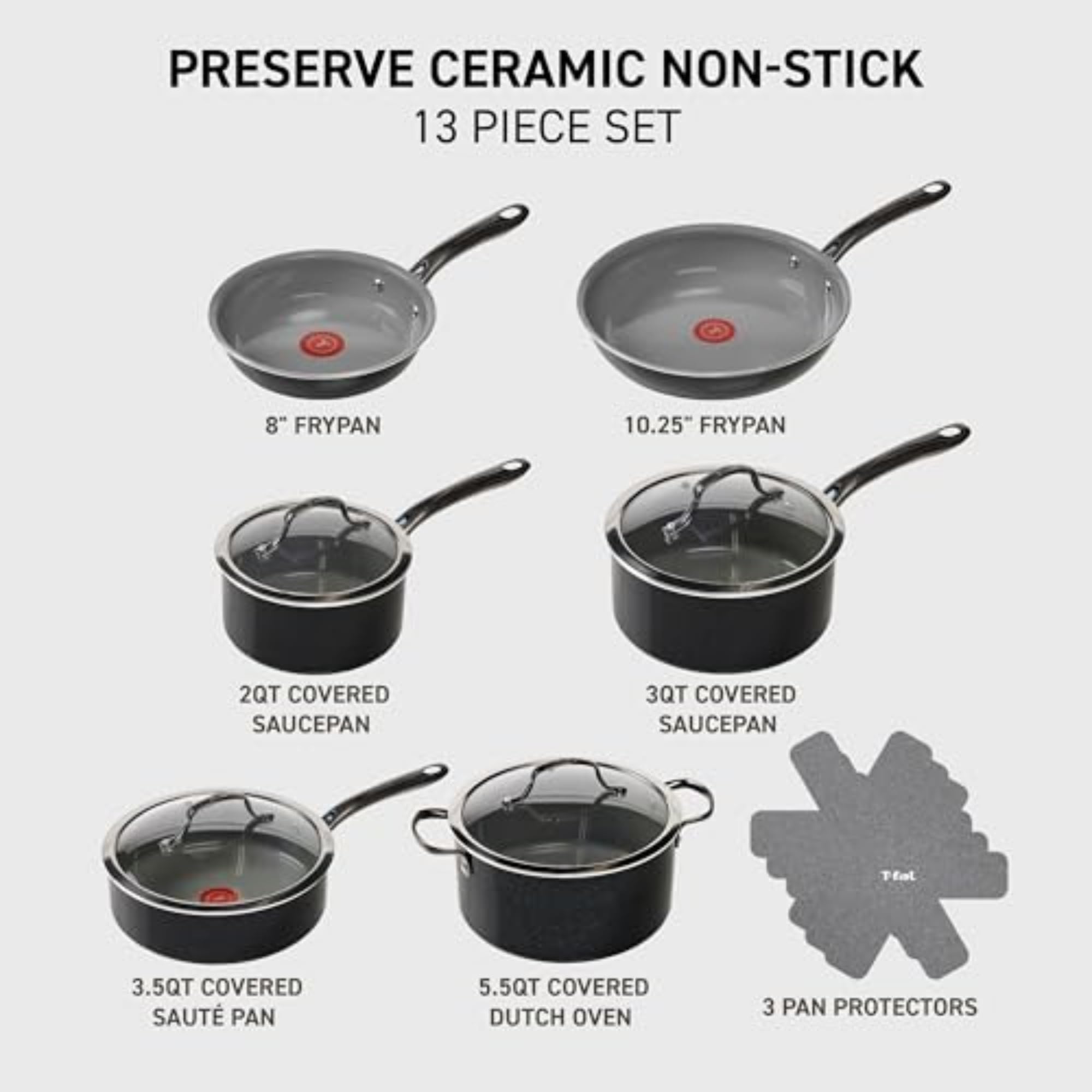t-fal-preserve-ceramic-nonstick-cookware-set-13-piece-black image 2